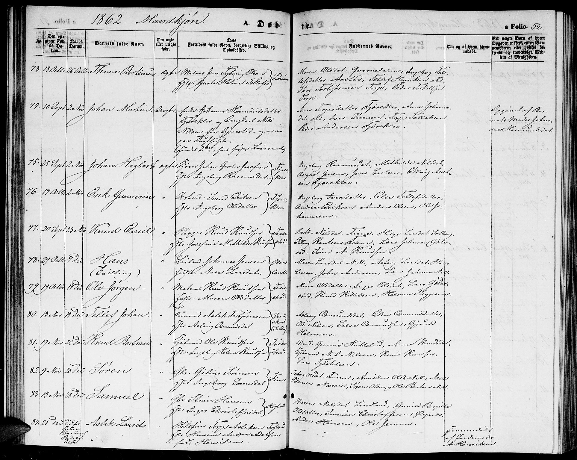 Holt sokneprestkontor, AV/SAK-1111-0021/F/Fb/L0008: Parish register (copy) no. B 8, 1858-1871, p. 52