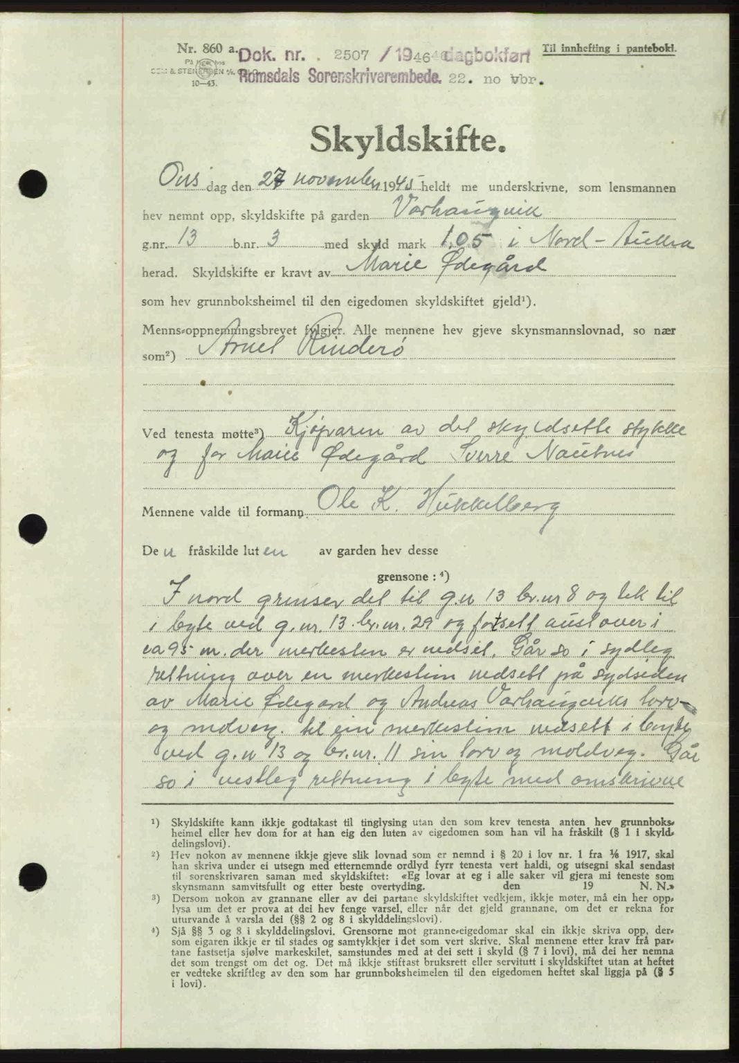 Romsdal sorenskriveri, AV/SAT-A-4149/1/2/2C: Mortgage book no. A21, 1946-1946, Diary no: : 2507/1946