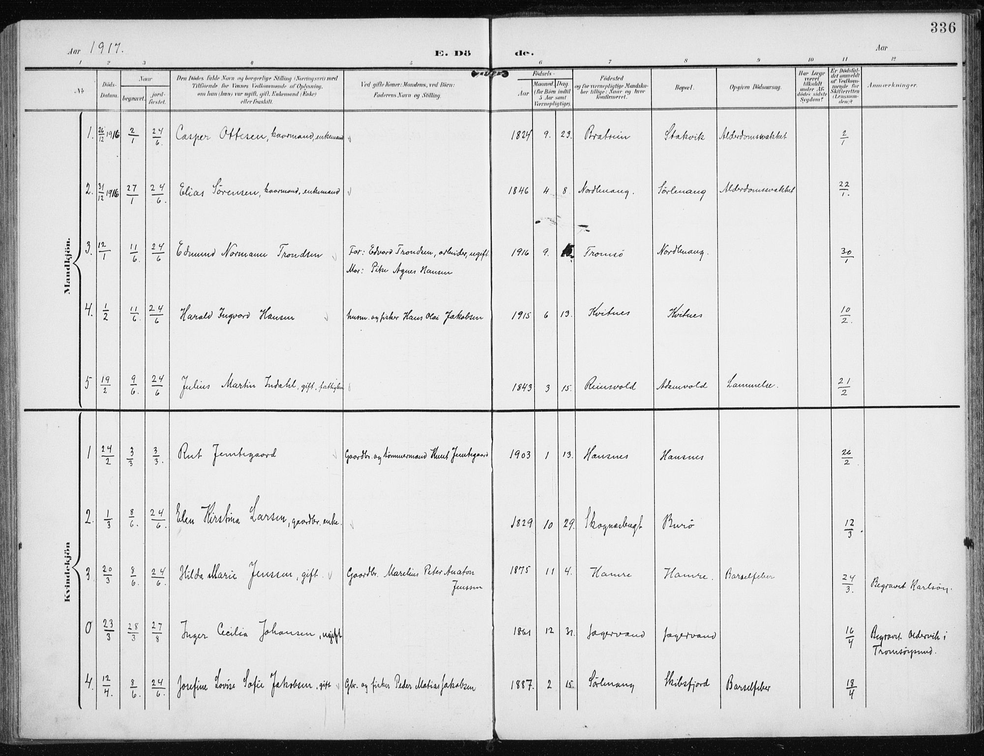 Karlsøy sokneprestembete, SATØ/S-1299/H/Ha/Haa/L0014kirke: Parish register (official) no. 14, 1903-1917, p. 336