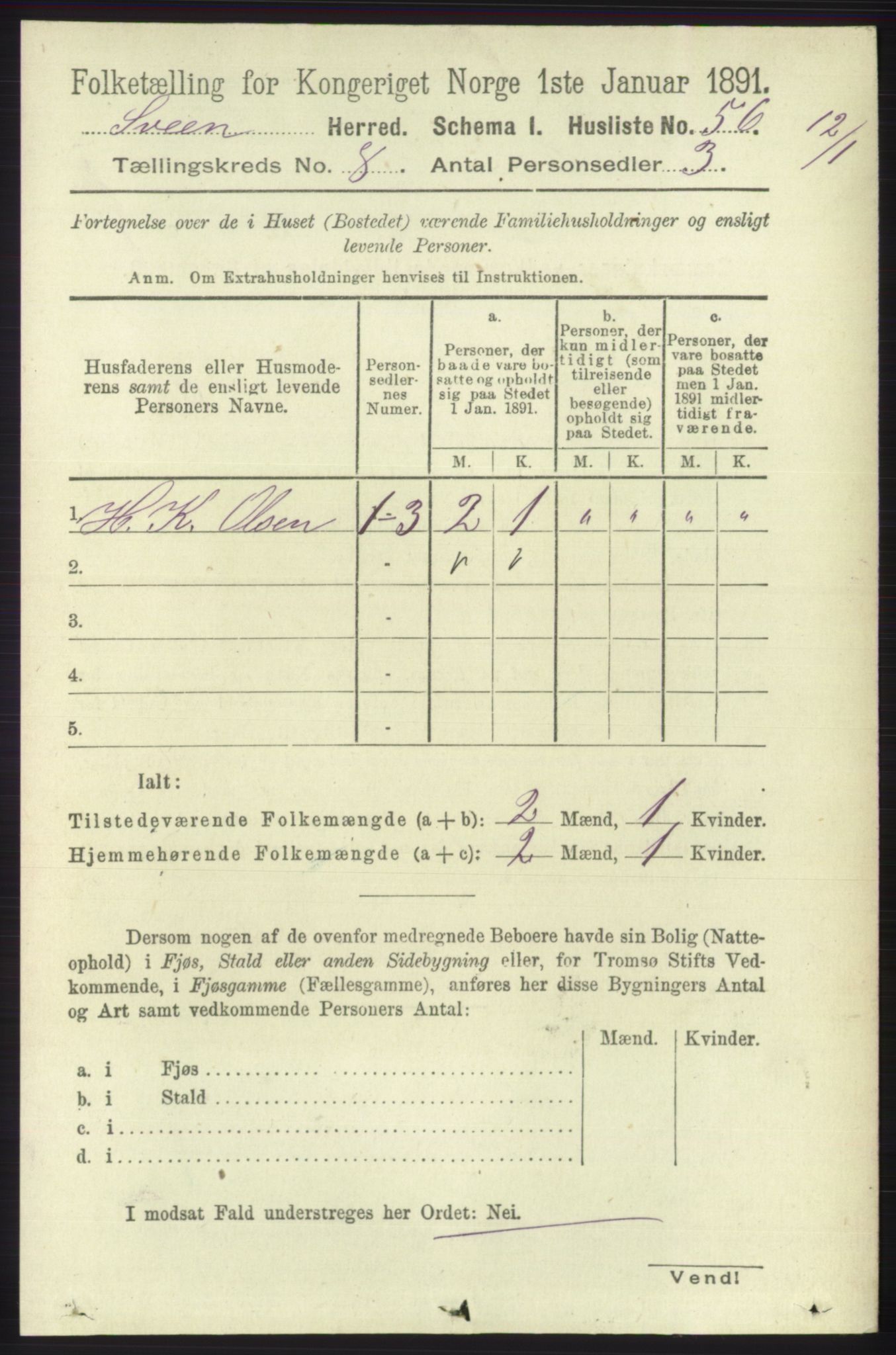 RA, 1891 census for 1216 Sveio, 1891, p. 2351