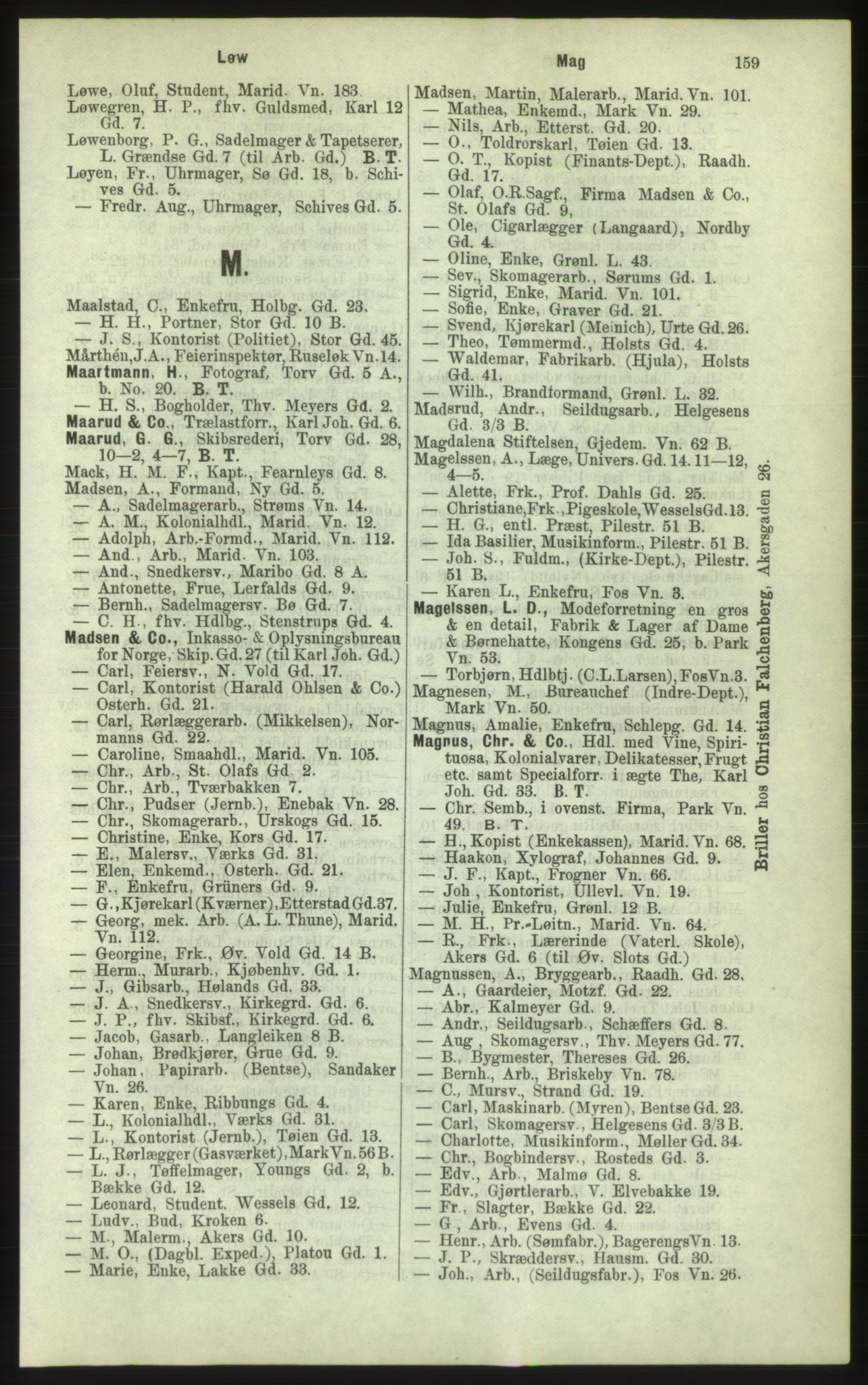 Kristiania/Oslo adressebok, PUBL/-, 1884, p. 159