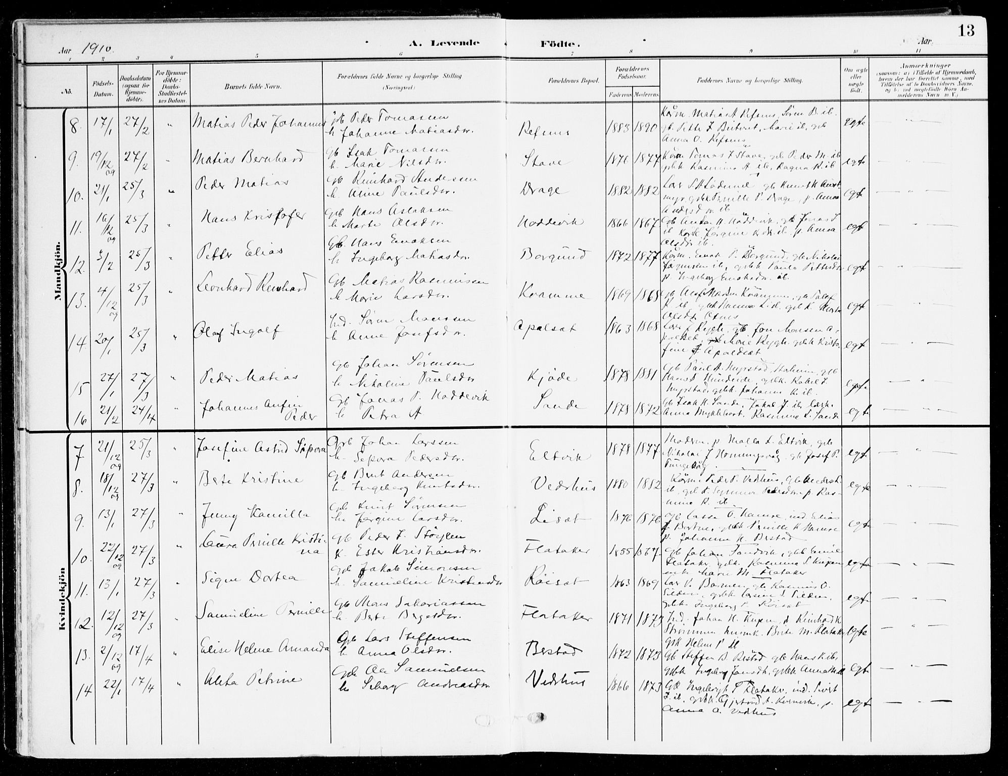 Selje sokneprestembete, AV/SAB-A-99938/H/Ha/Haa/Haab: Parish register (official) no. B 3, 1908-1923, p. 13