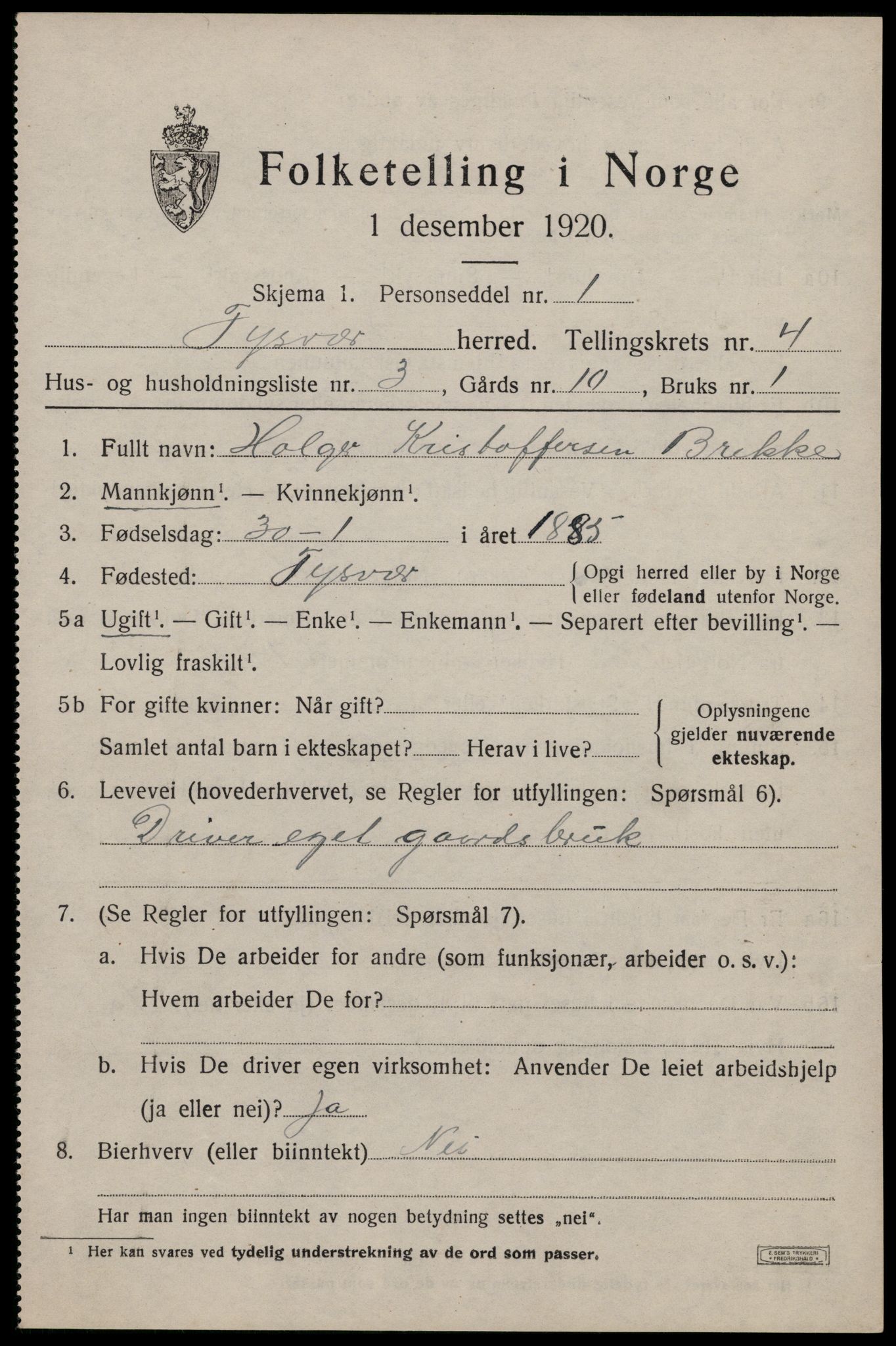 SAST, 1920 census for Tysvær, 1920, p. 1692