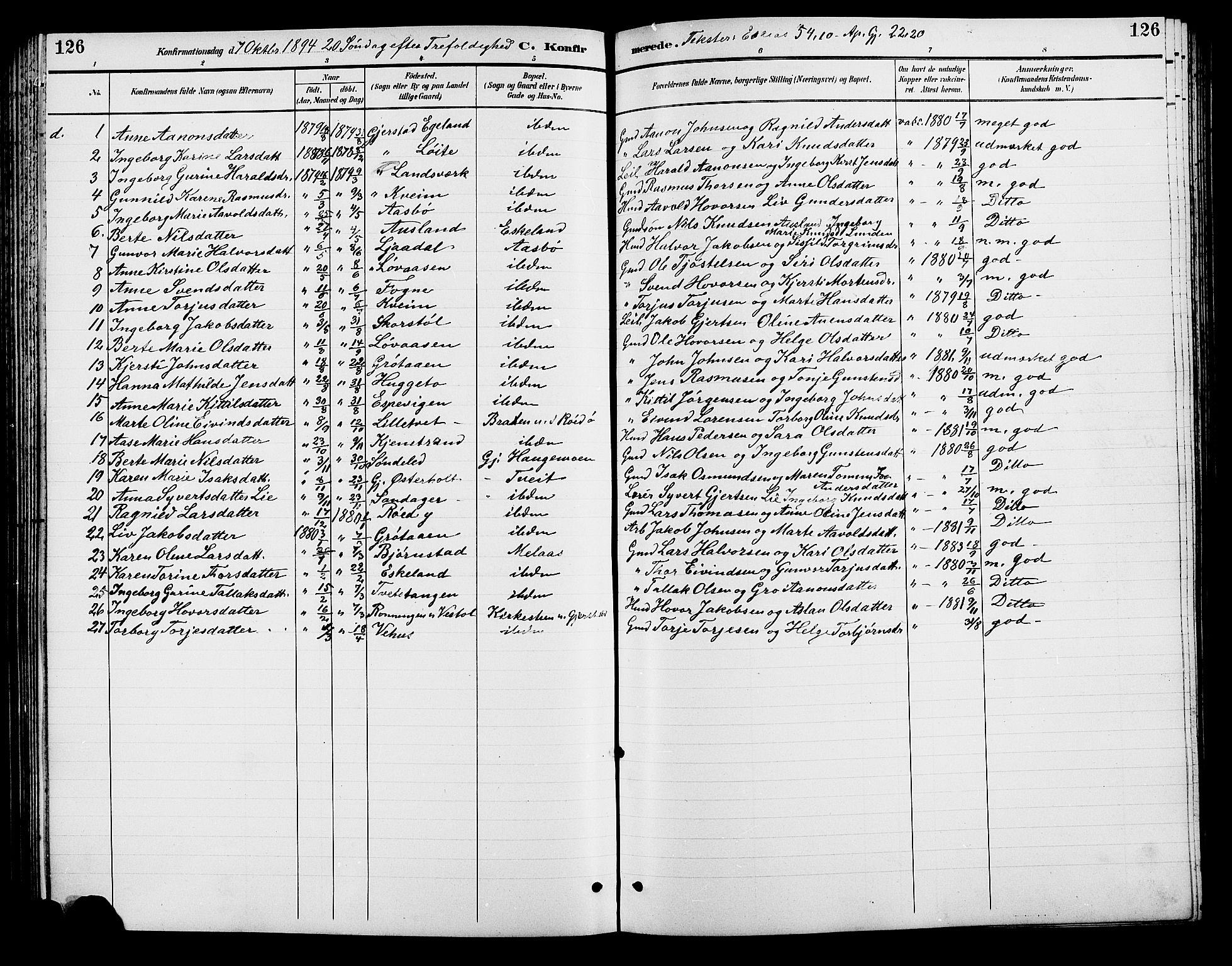 Gjerstad sokneprestkontor, SAK/1111-0014/F/Fb/Fba/L0007: Parish register (copy) no. B 7, 1891-1908, p. 126