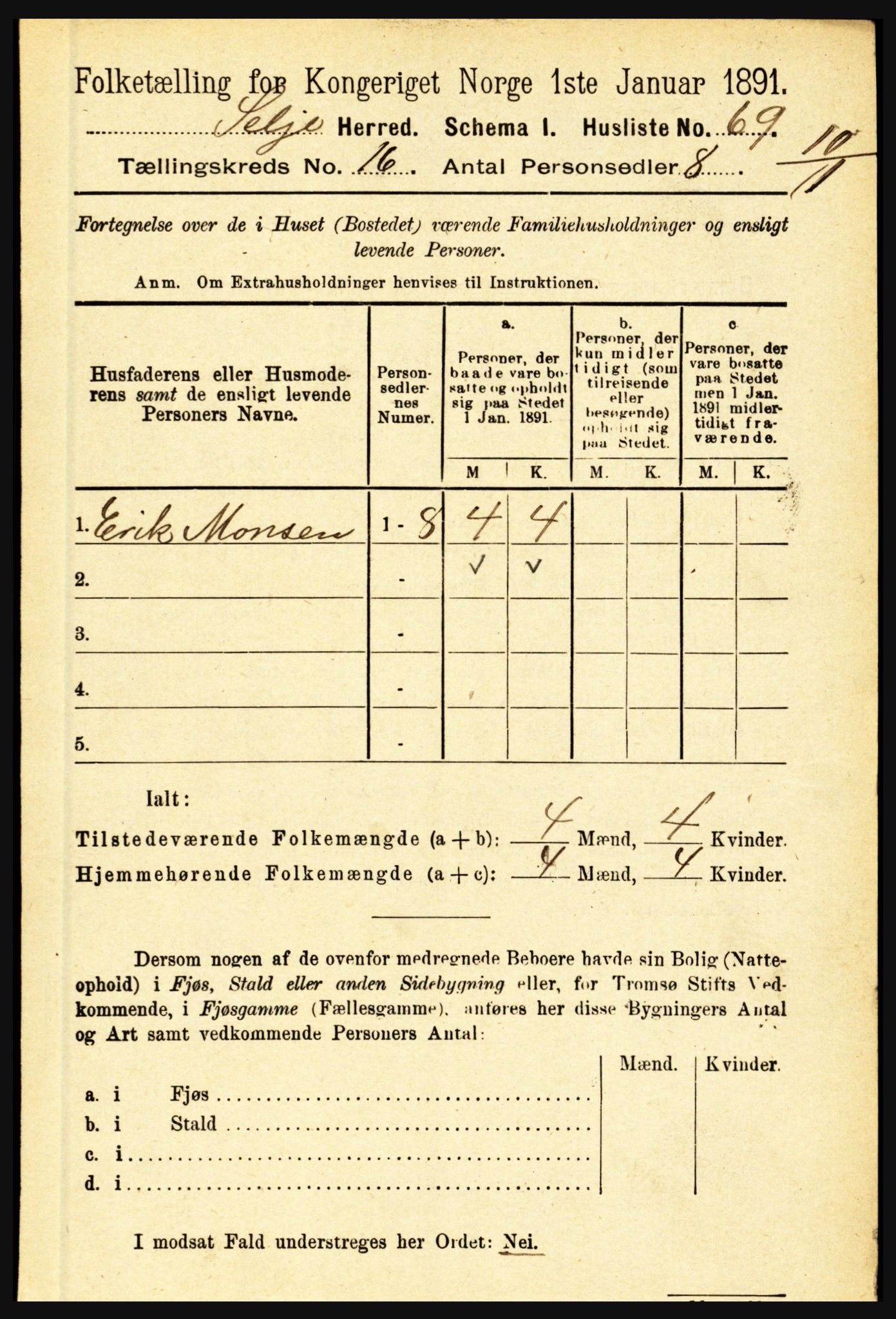 RA, 1891 census for 1441 Selje, 1891, p. 5055