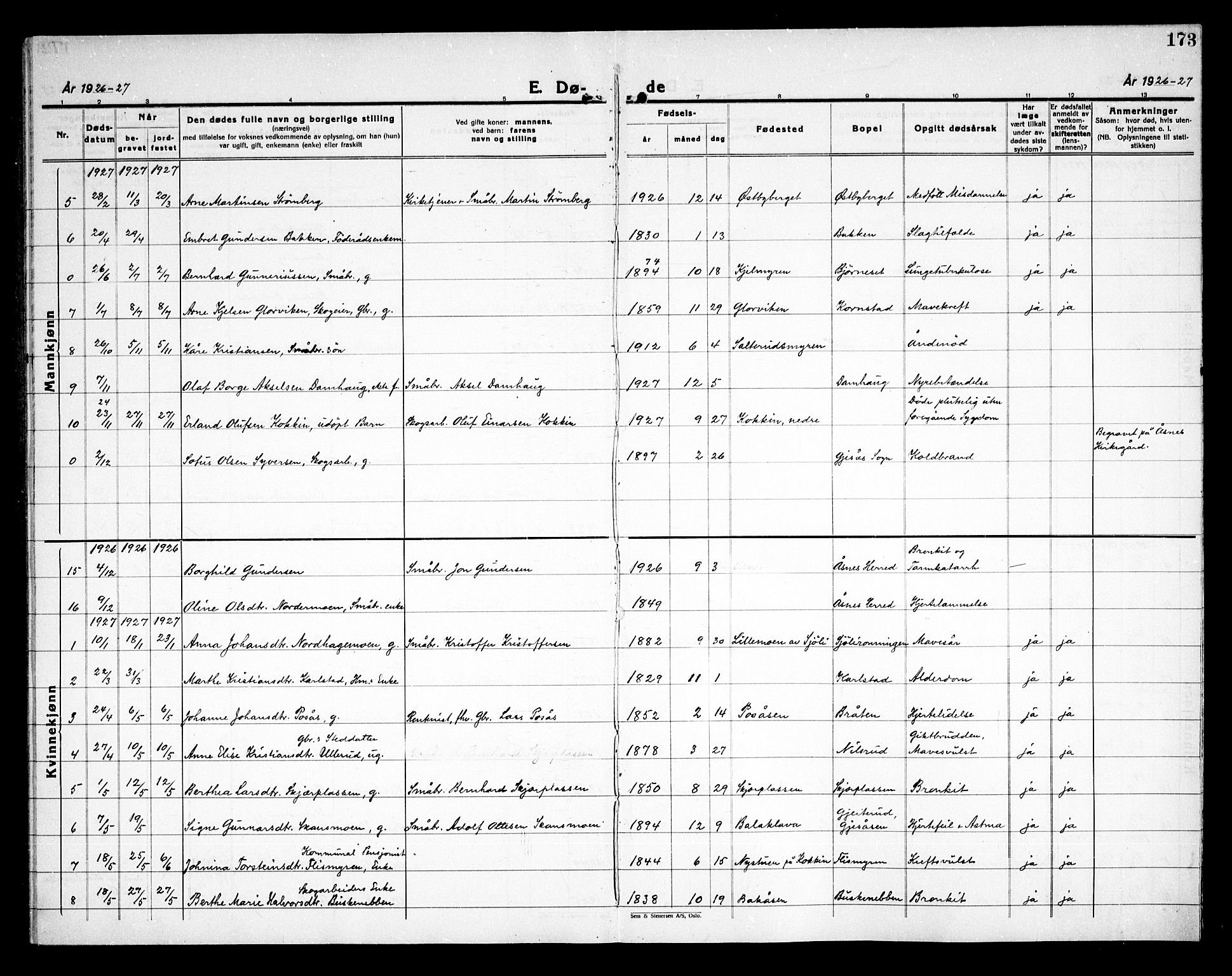 Åsnes prestekontor, SAH/PREST-042/H/Ha/Haa/L0000D: Parish register (official) no. 0B, 1890-1929, p. 173