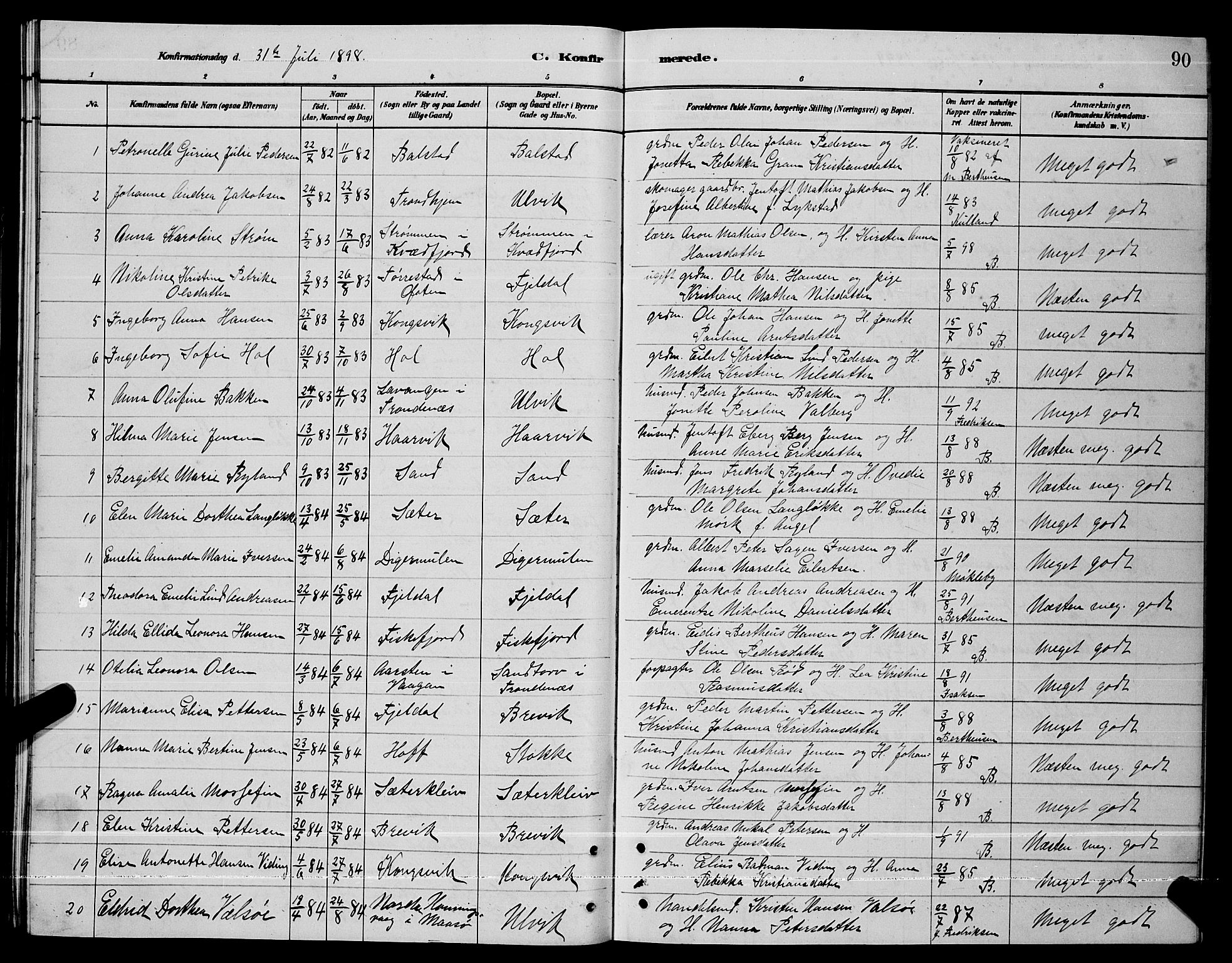 Ministerialprotokoller, klokkerbøker og fødselsregistre - Nordland, AV/SAT-A-1459/865/L0931: Parish register (copy) no. 865C03, 1885-1901, p. 90