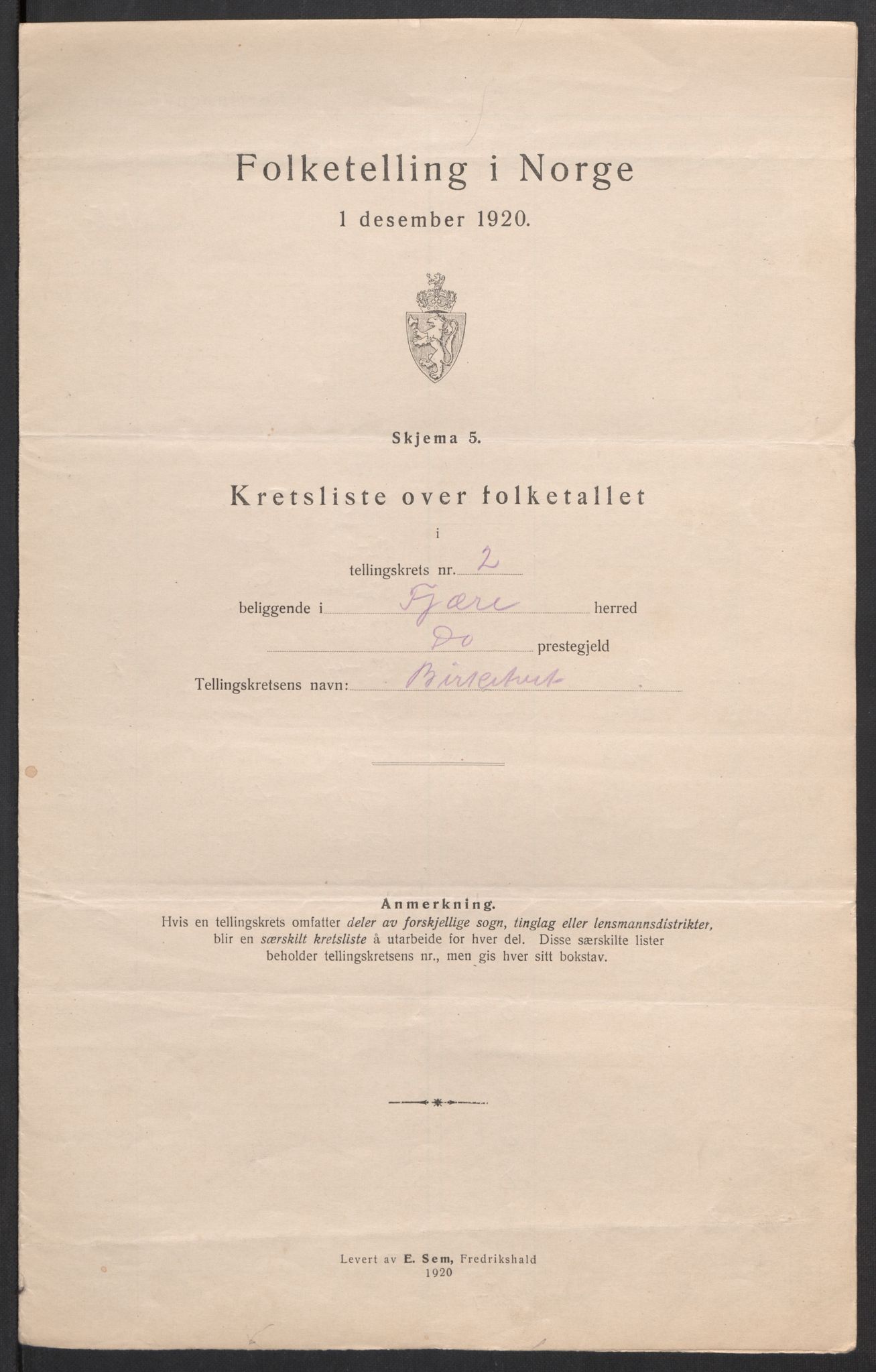 SAK, 1920 census for Fjære, 1920, p. 12