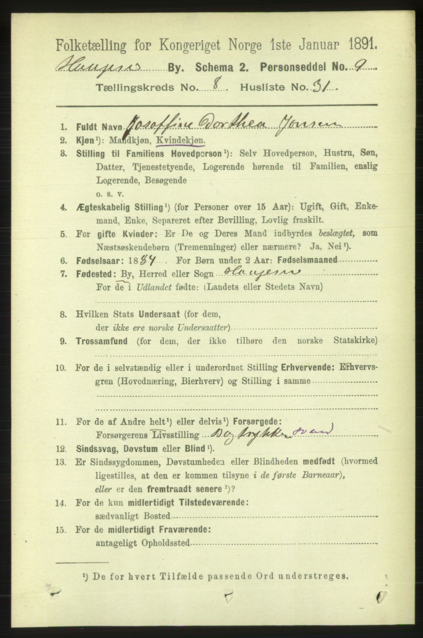 RA, 1891 census for 1106 Haugesund, 1891, p. 3720