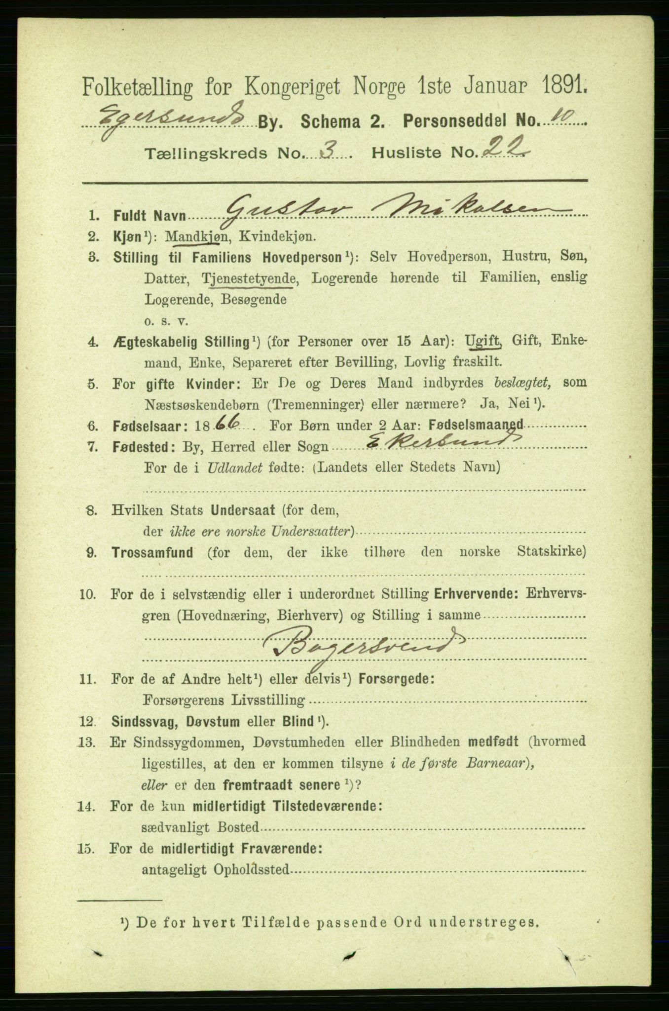 RA, 1891 census for 1101 Egersund, 1891, p. 594