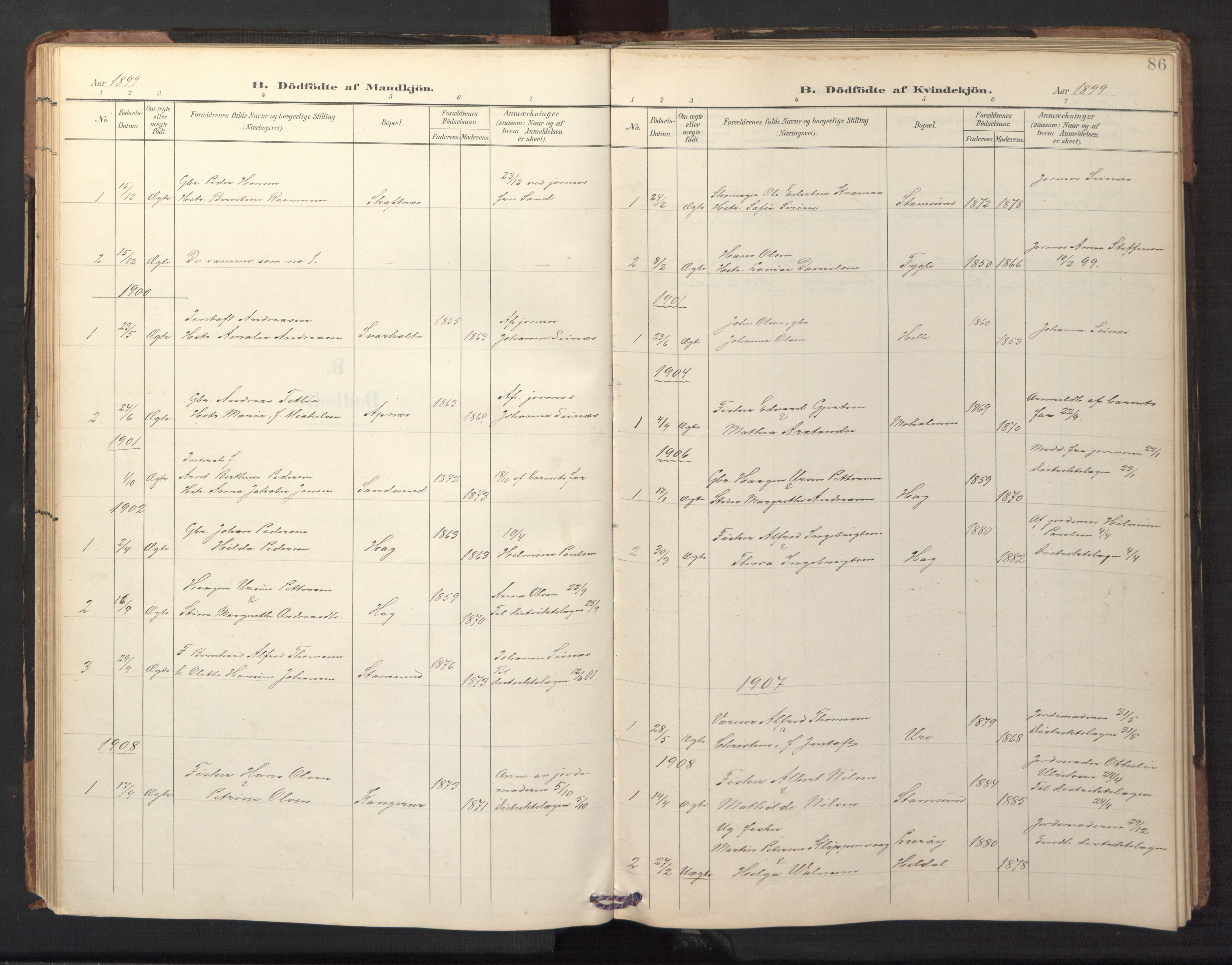 Ministerialprotokoller, klokkerbøker og fødselsregistre - Nordland, AV/SAT-A-1459/882/L1185: Parish register (copy) no. 882C03, 1898-1910, p. 86