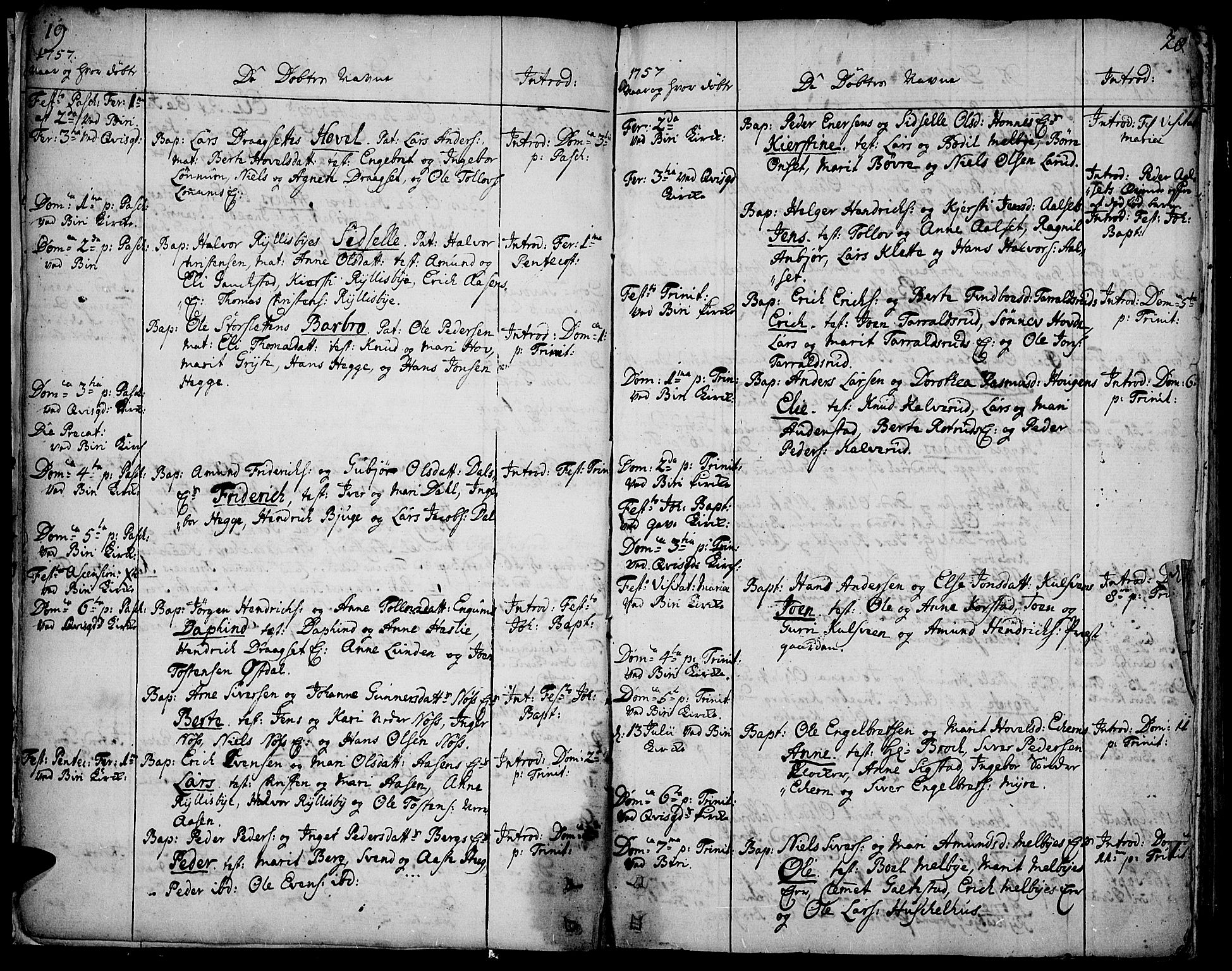 Biri prestekontor, AV/SAH-PREST-096/H/Ha/Haa/L0002: Parish register (official) no. 2, 1754-1789, p. 19-20