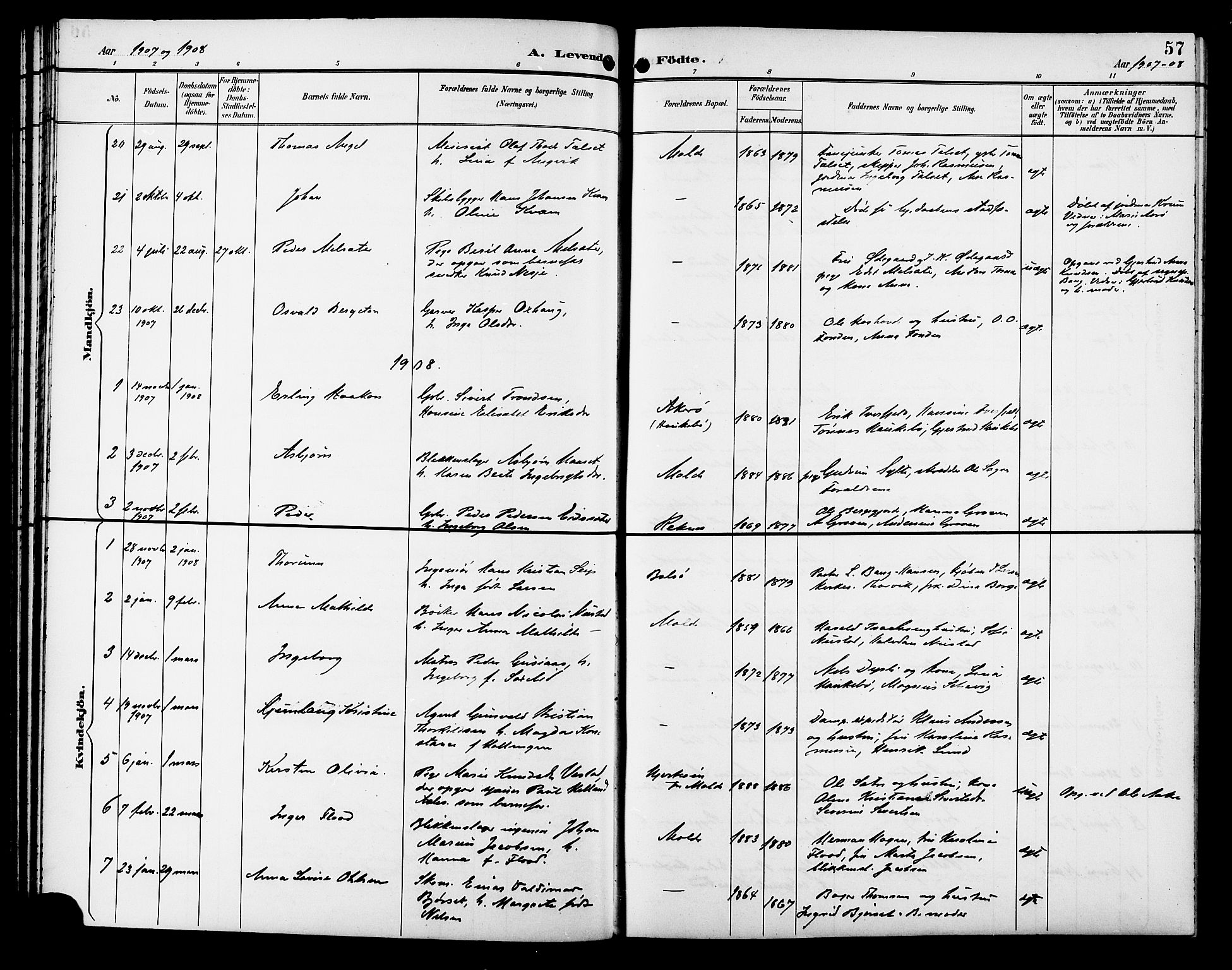Ministerialprotokoller, klokkerbøker og fødselsregistre - Møre og Romsdal, SAT/A-1454/558/L0702: Parish register (copy) no. 558C03, 1894-1915, p. 57