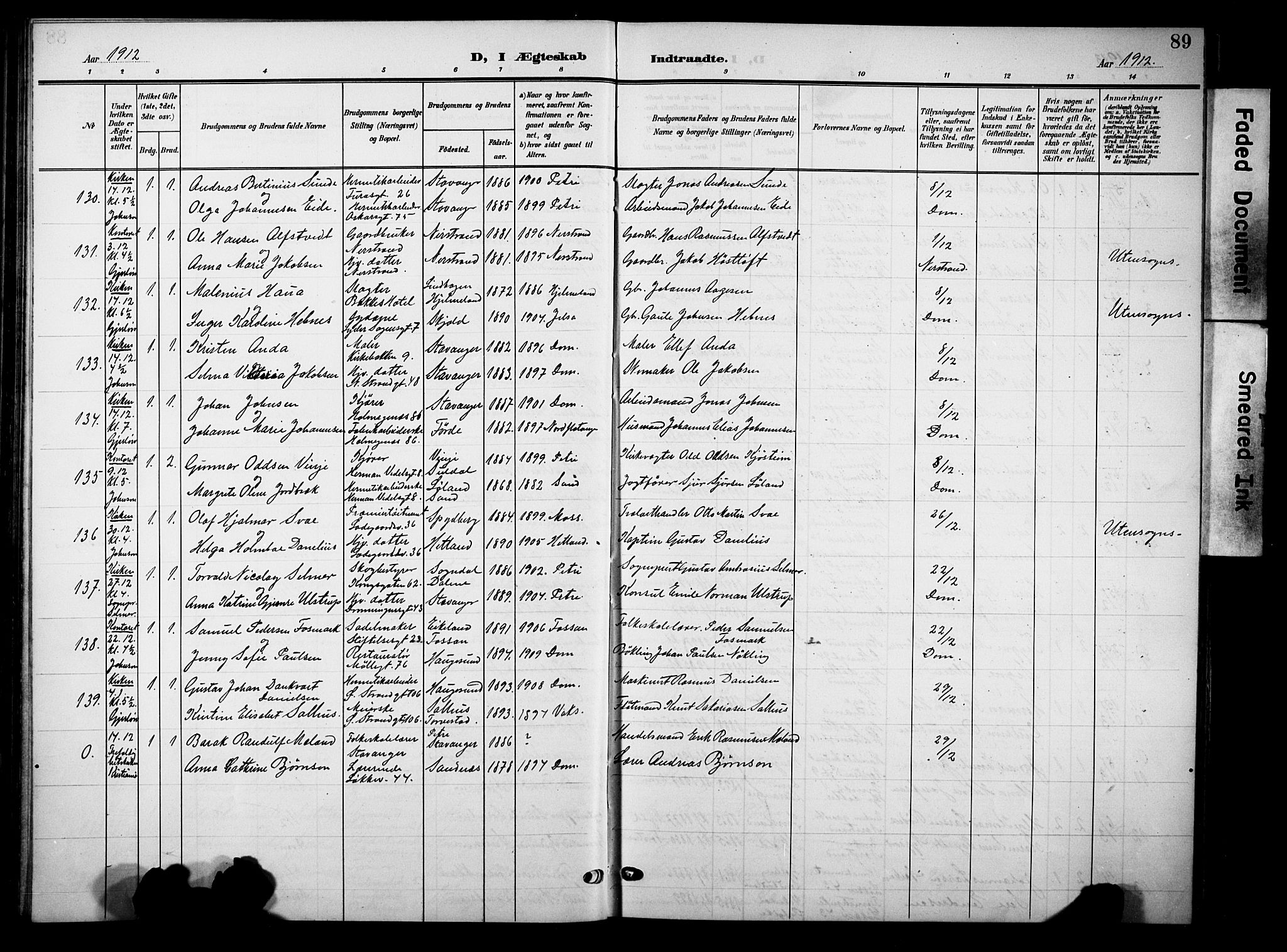Domkirken sokneprestkontor, AV/SAST-A-101812/001/30/30BB/L0017: Parish register (copy) no. B 17, 1902-1921, p. 89