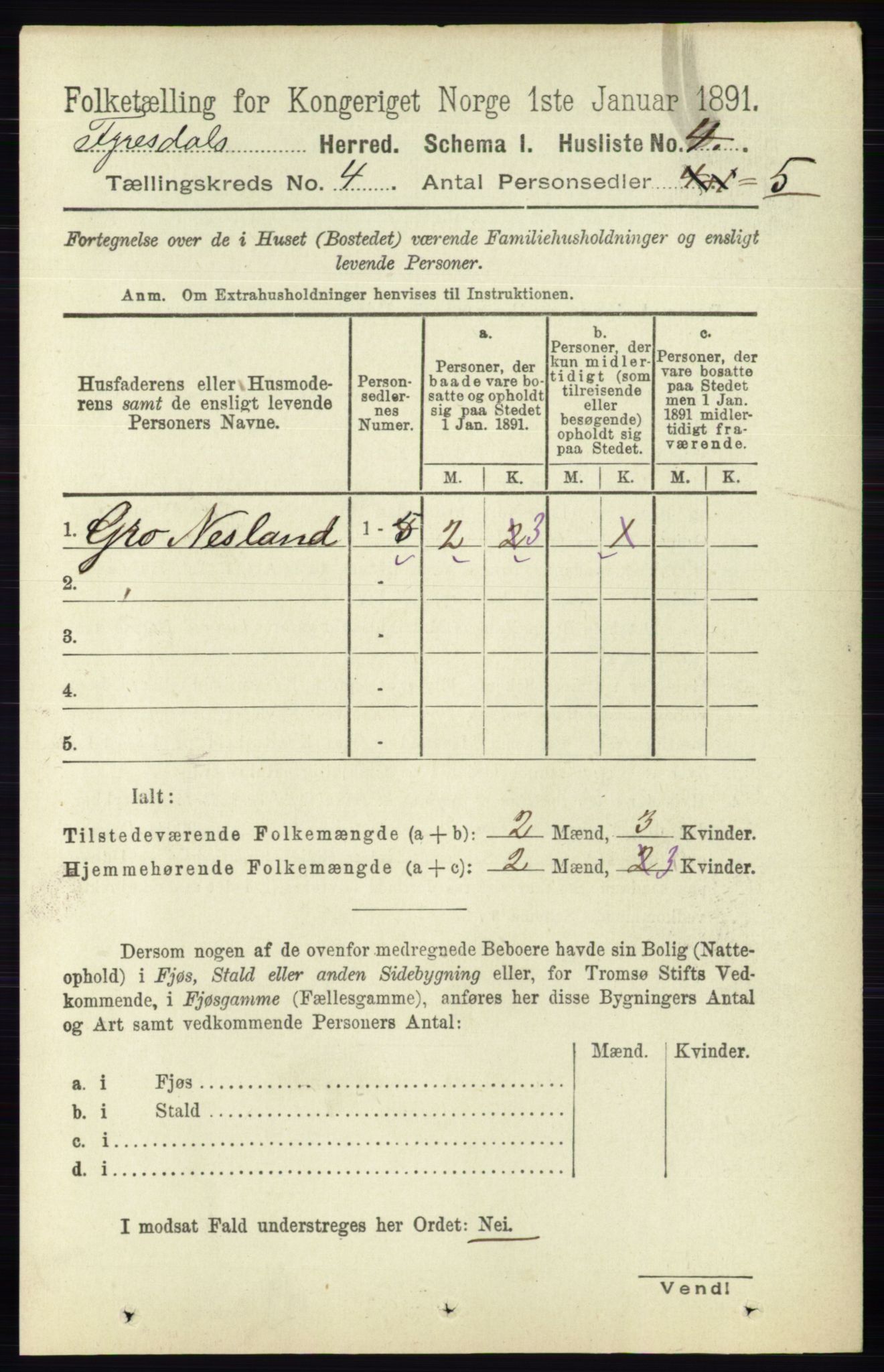 RA, 1891 census for 0831 Fyresdal, 1891, p. 745