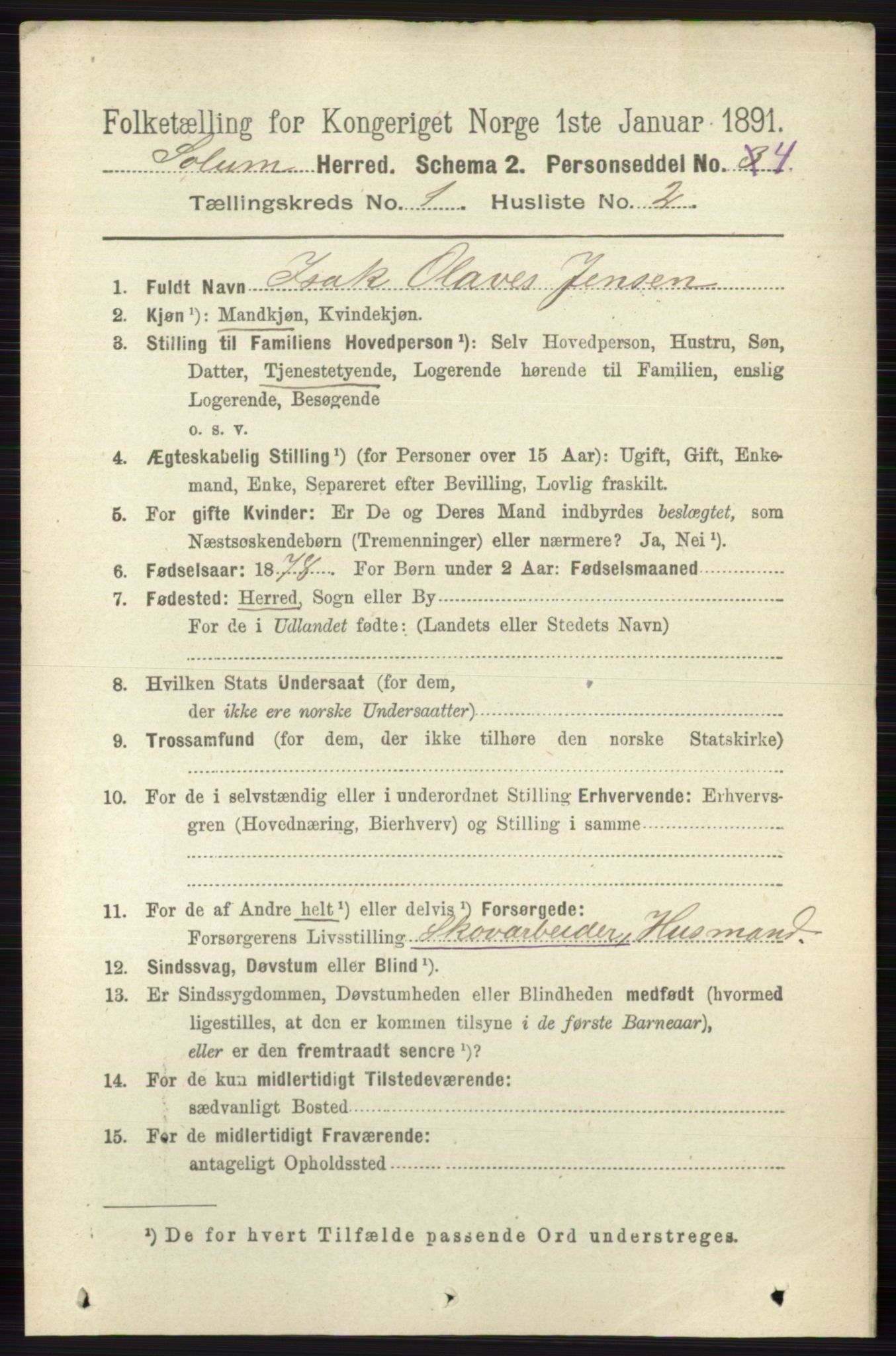 RA, 1891 census for 0818 Solum, 1891, p. 54