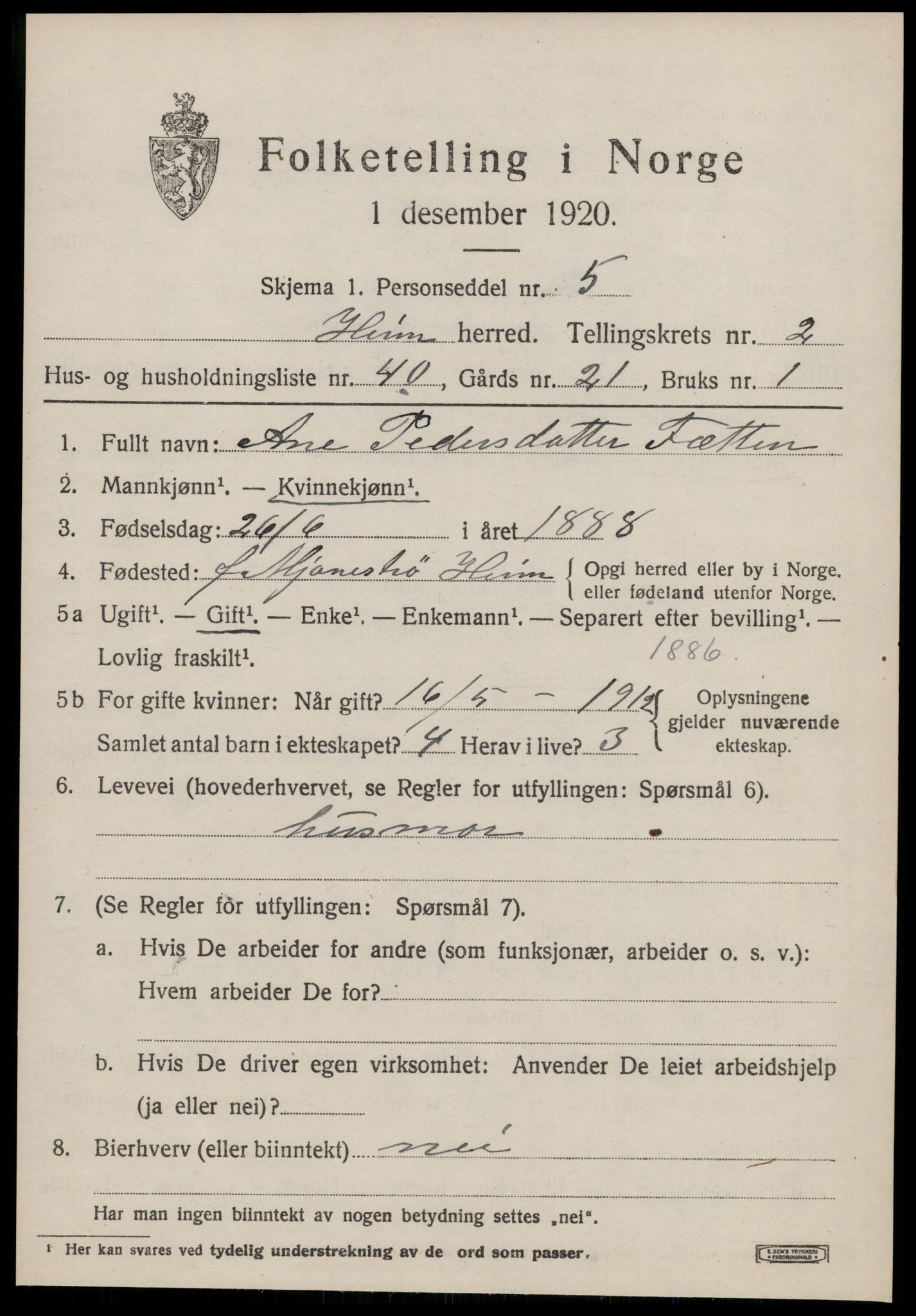 SAT, 1920 census for Heim, 1920, p. 1887