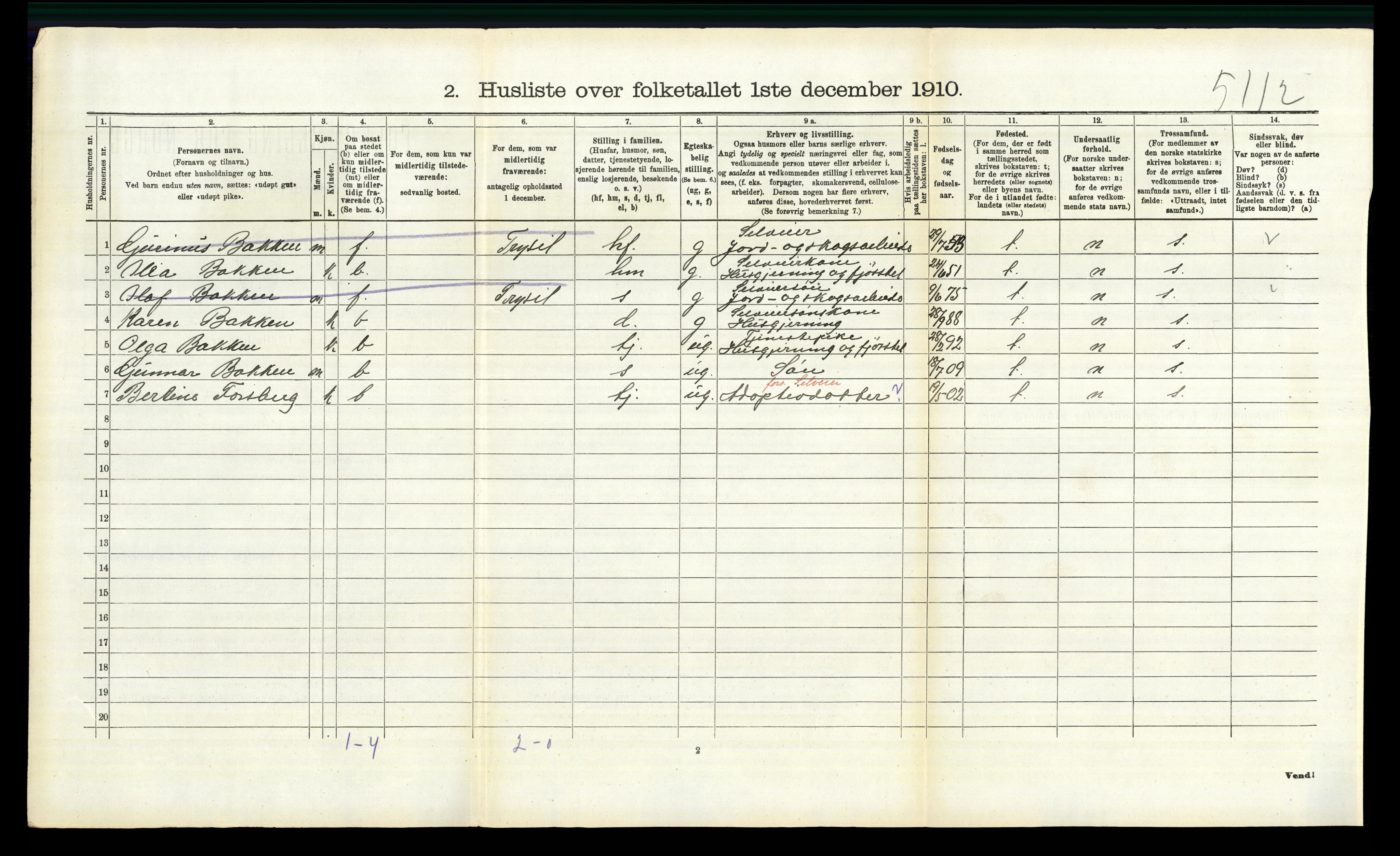 RA, 1910 census for Trysil, 1910, p. 342