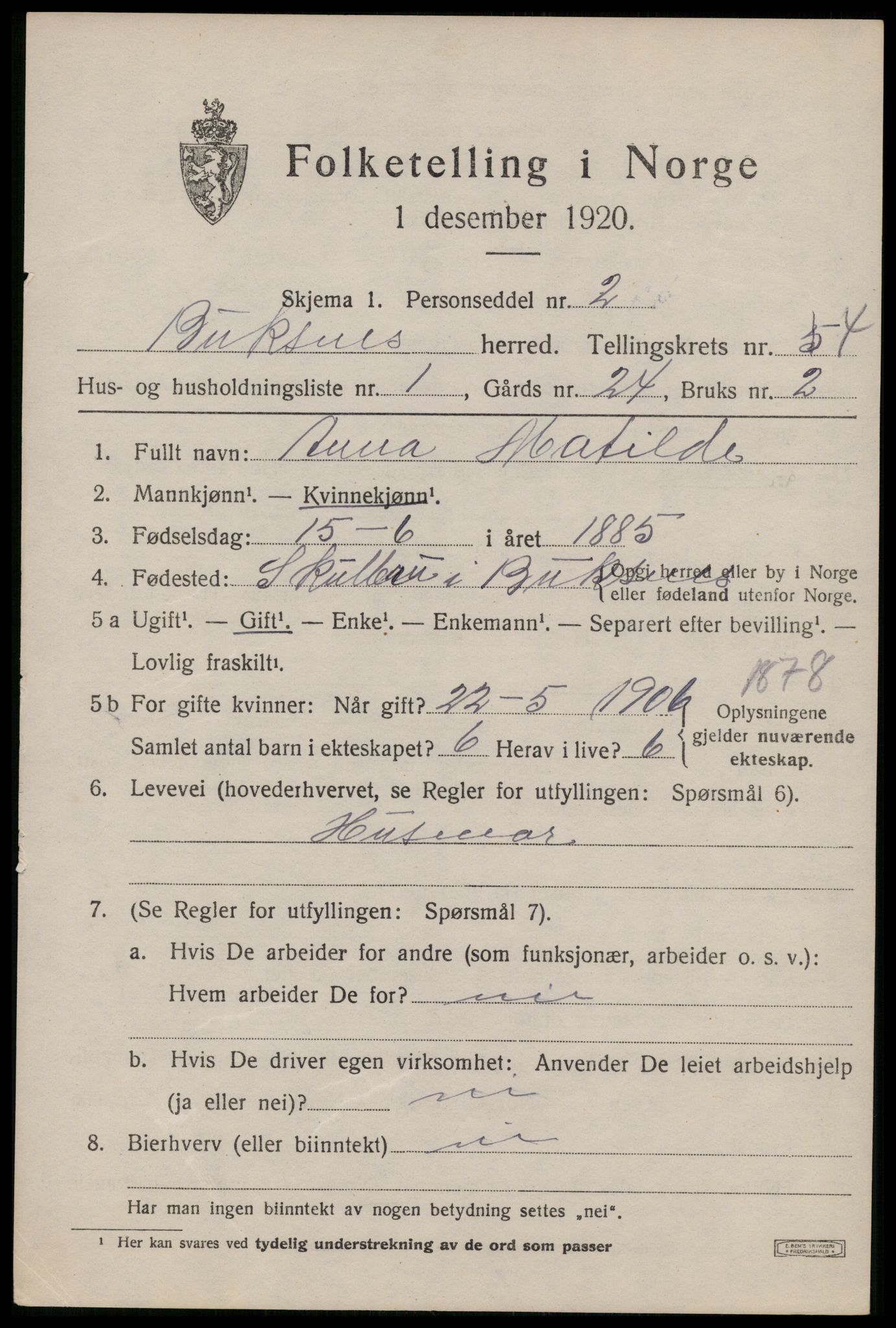 SAT, 1920 census for Buksnes, 1920, p. 4497