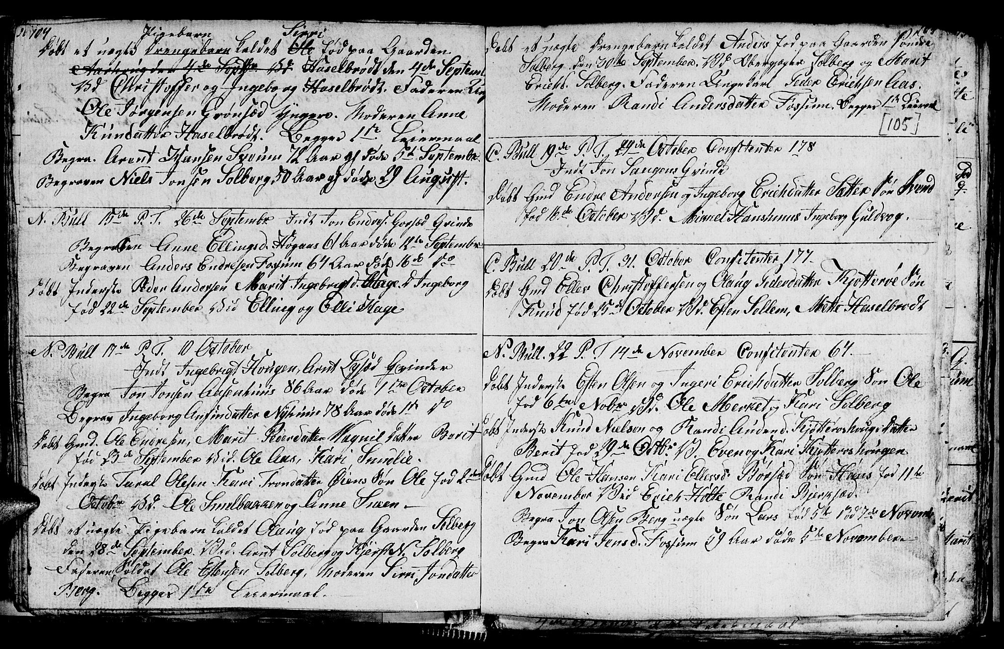 Ministerialprotokoller, klokkerbøker og fødselsregistre - Sør-Trøndelag, SAT/A-1456/689/L1042: Parish register (copy) no. 689C01, 1812-1841, p. 104-105