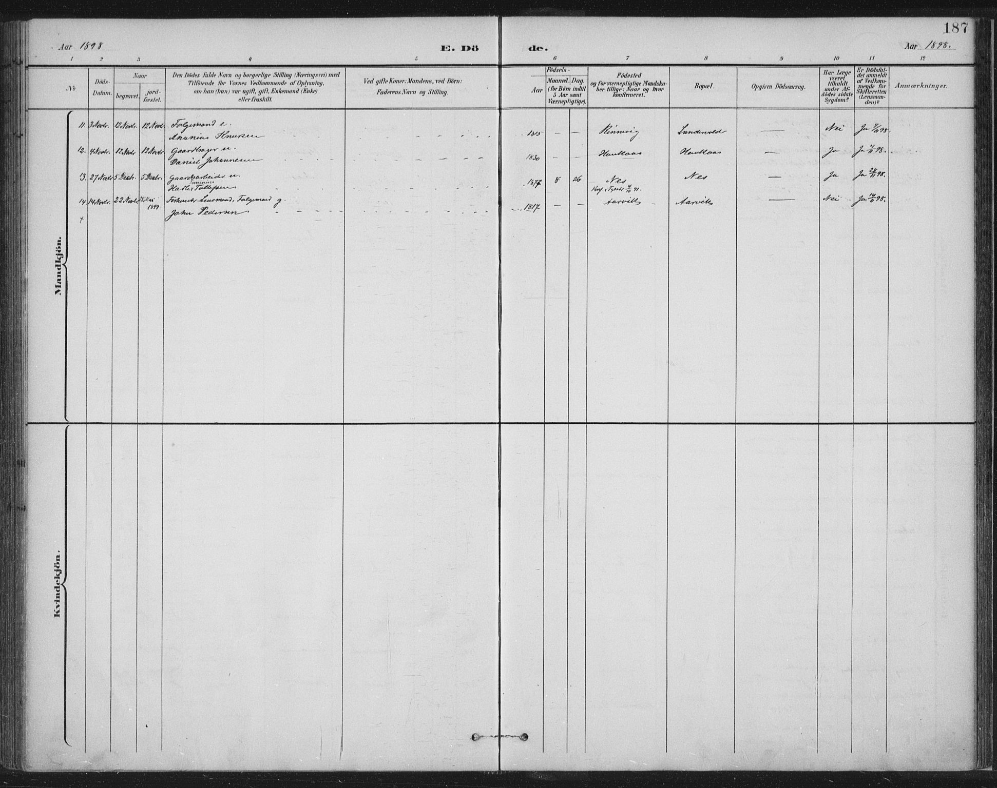 Tysvær sokneprestkontor, AV/SAST-A -101864/H/Ha/Haa/L0008: Parish register (official) no. A 8, 1897-1918, p. 187