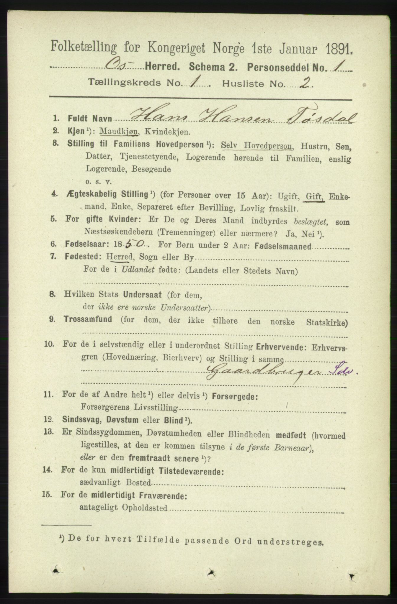 RA, 1891 census for 1243 Os, 1891, p. 94