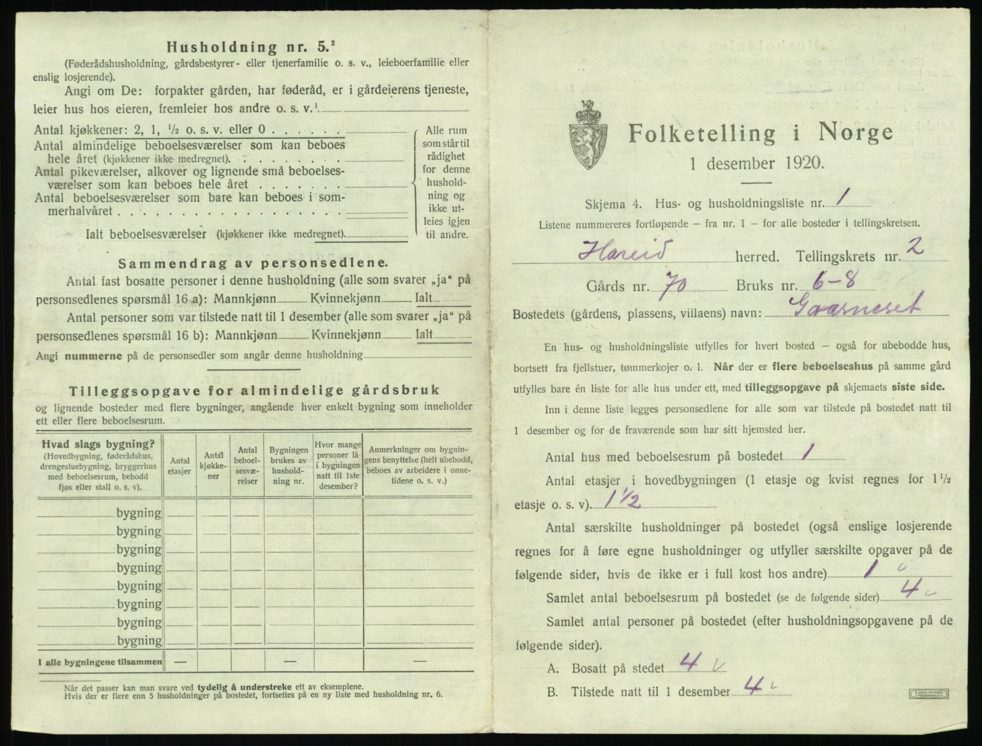 SAT, 1920 census for Hareid, 1920, p. 91