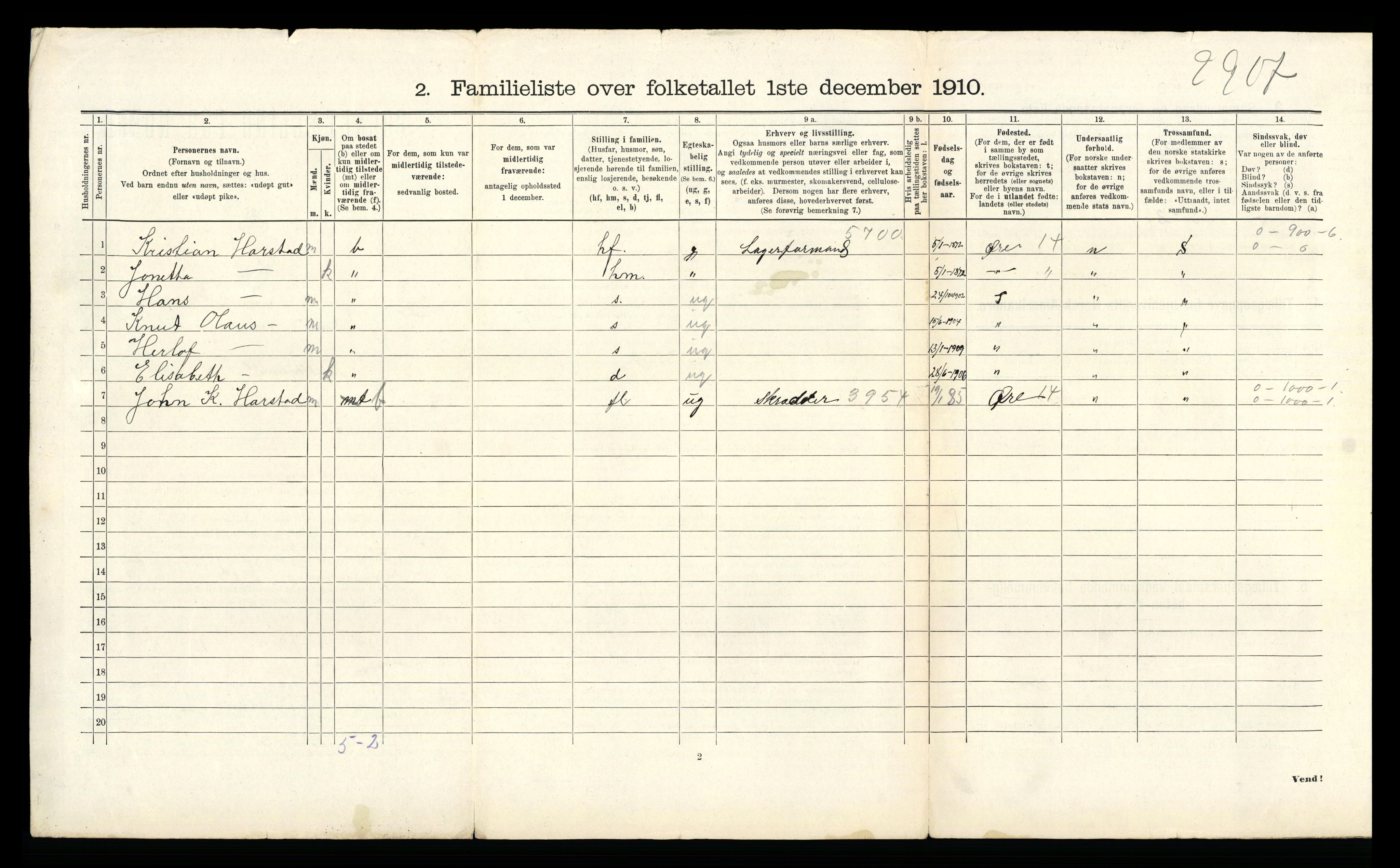 RA, 1910 census for Kristiansund, 1910, p. 3486