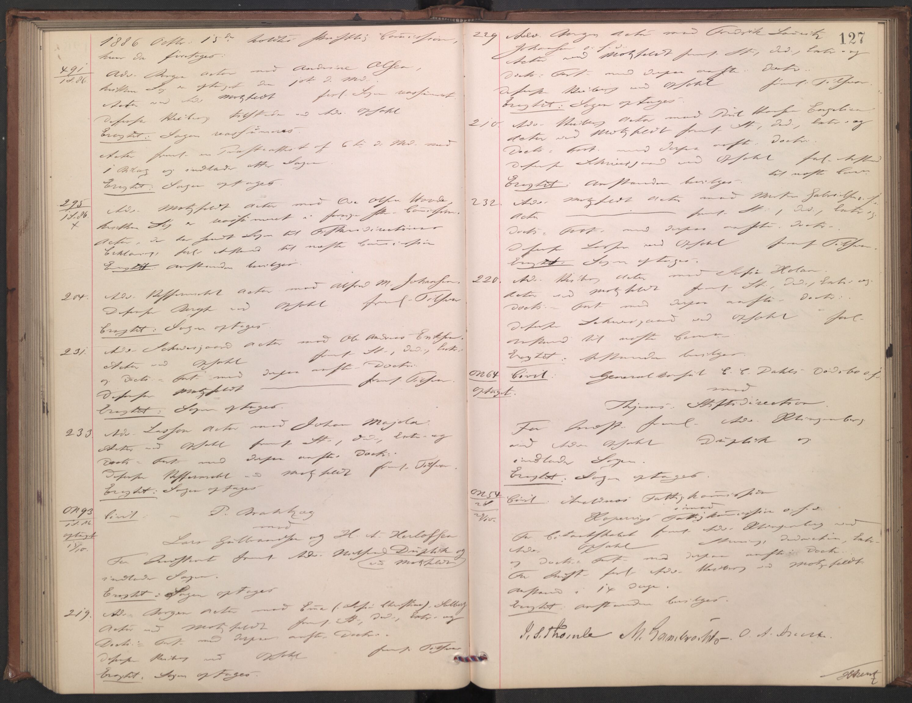 Høyesterett, AV/RA-S-1002/E/Ef/L0015: Protokoll over saker som gikk til skriftlig behandling, 1884-1888, p. 126b-127a