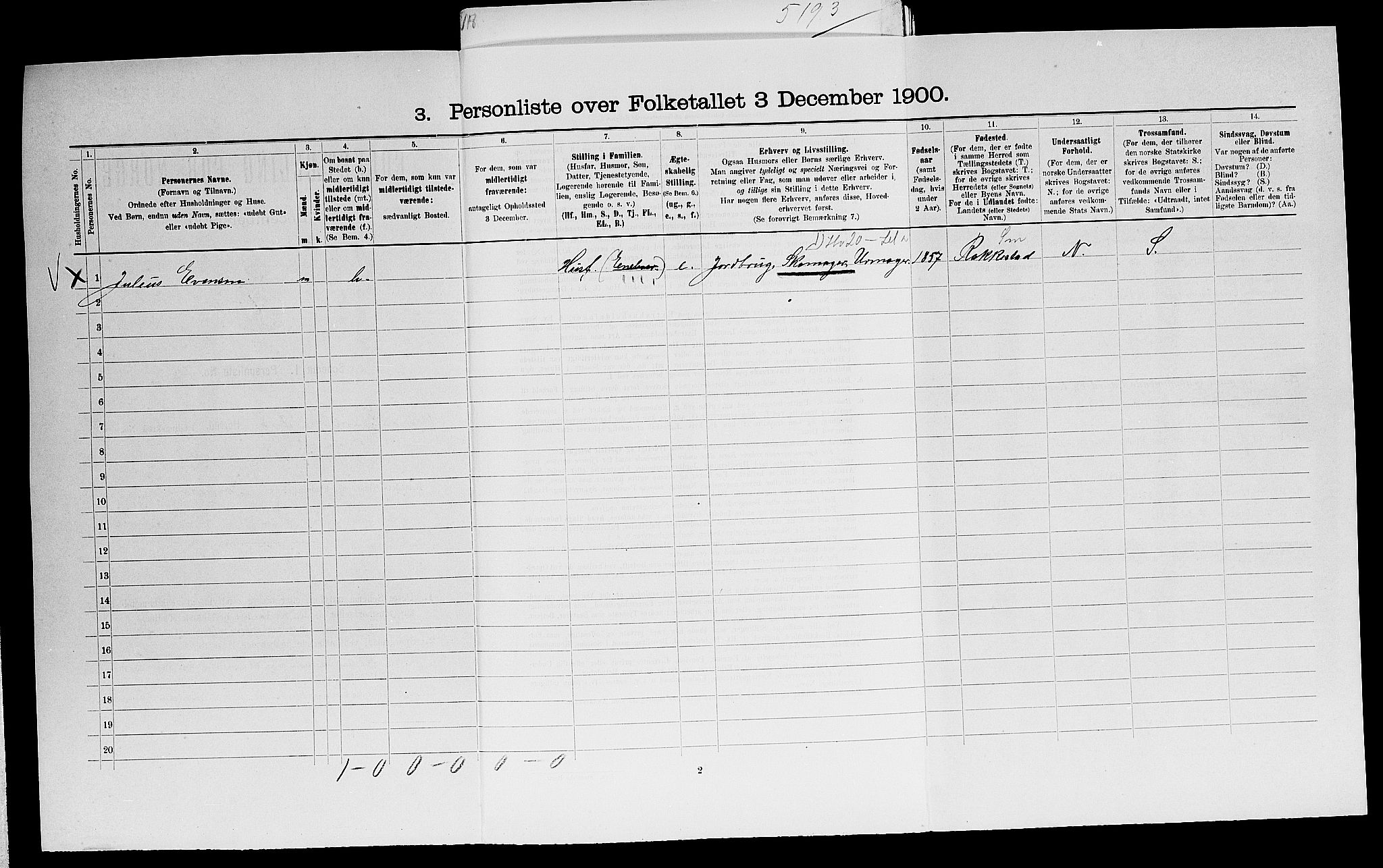 SAO, 1900 census for Berg, 1900