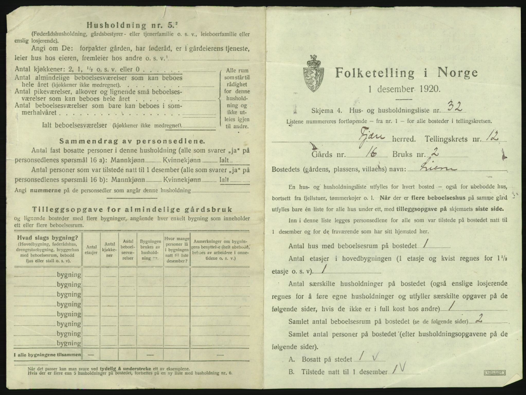 SAK, 1920 census for Fjære, 1920, p. 2113