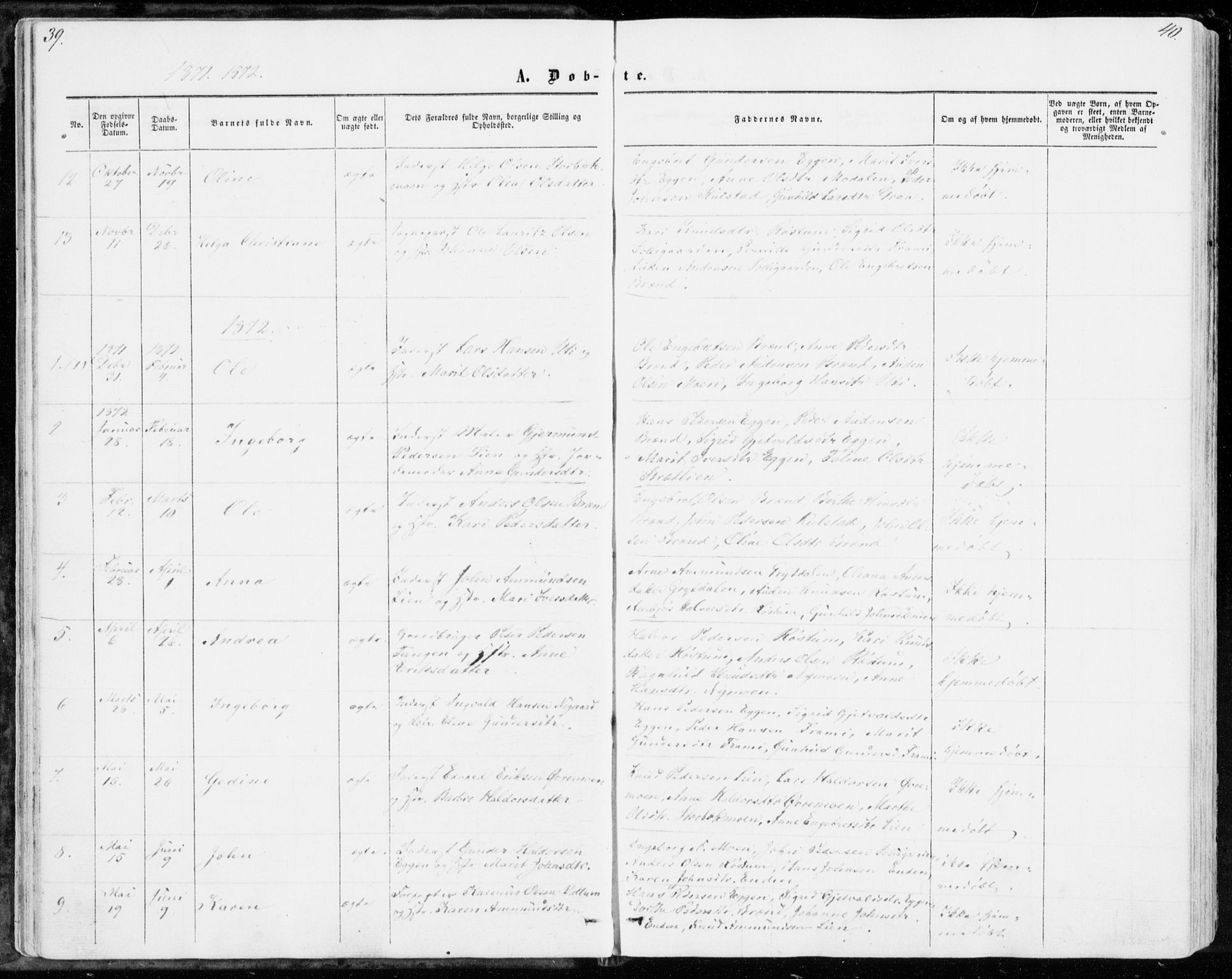 Sollia prestekontor, AV/SAH-PREST-050/H/Ha/Haa/L0001: Parish register (official) no. 1, 1856-1885, p. 39-40