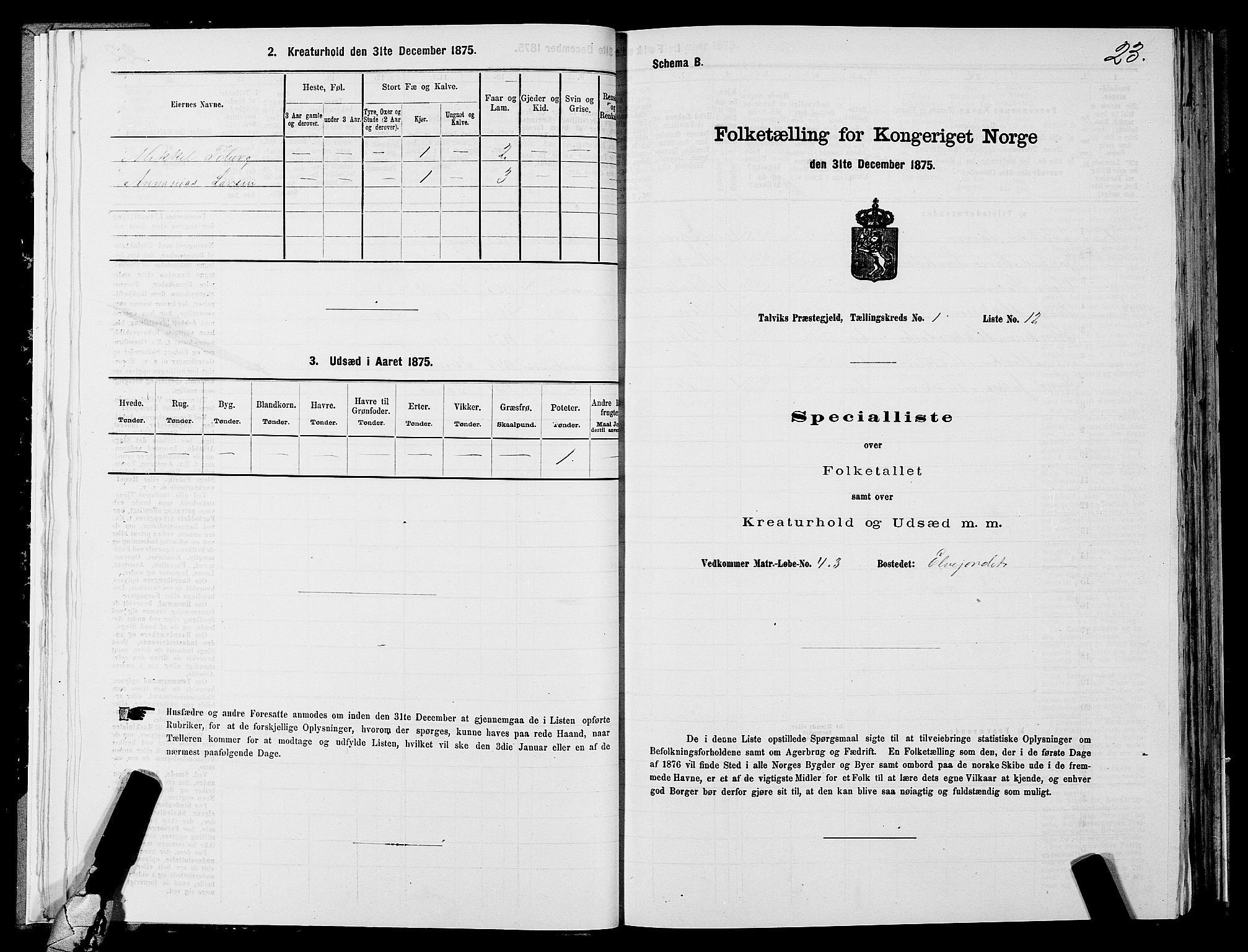 SATØ, 1875 census for 2013P Talvik, 1875, p. 1023