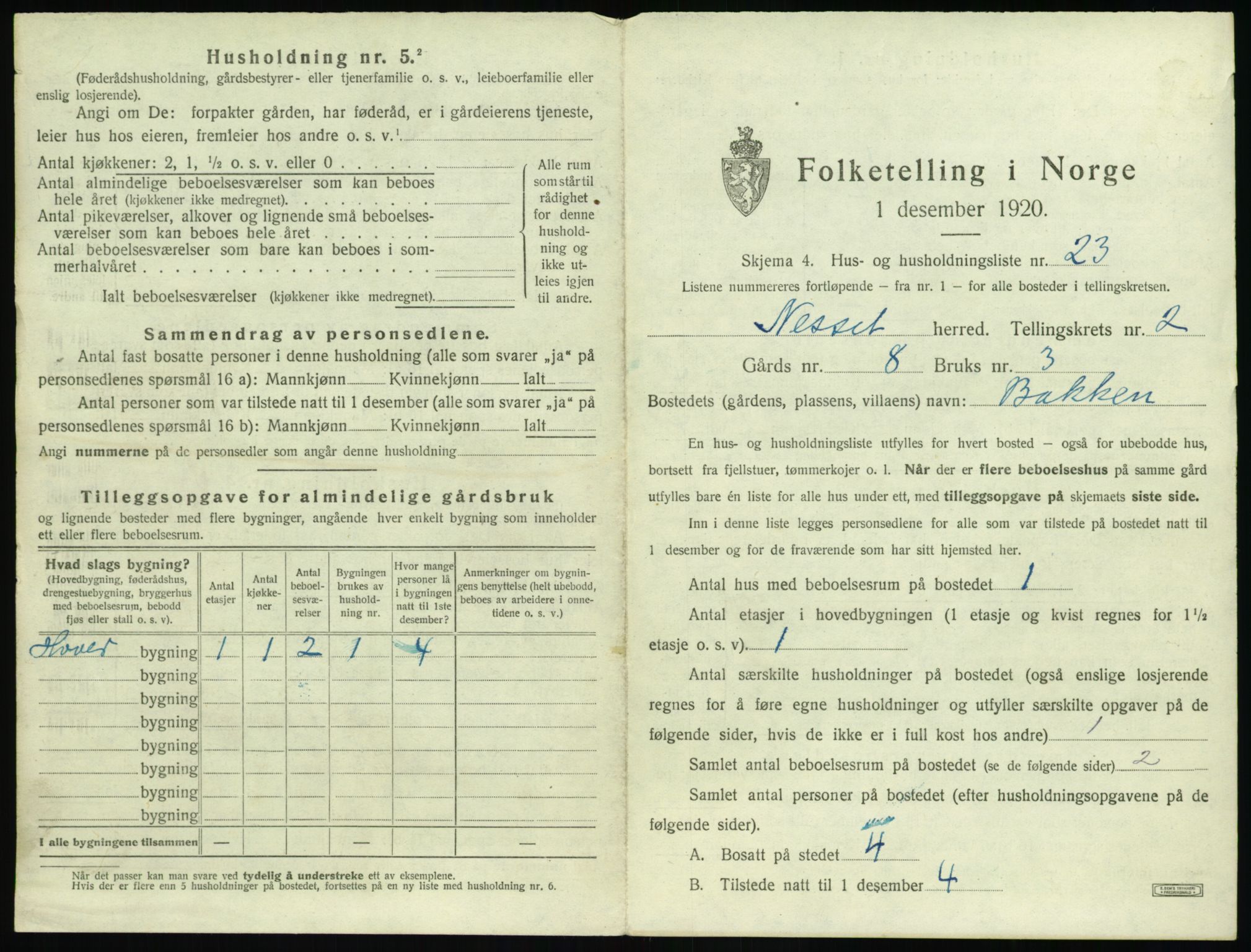 SAT, 1920 census for Nesset, 1920, p. 142