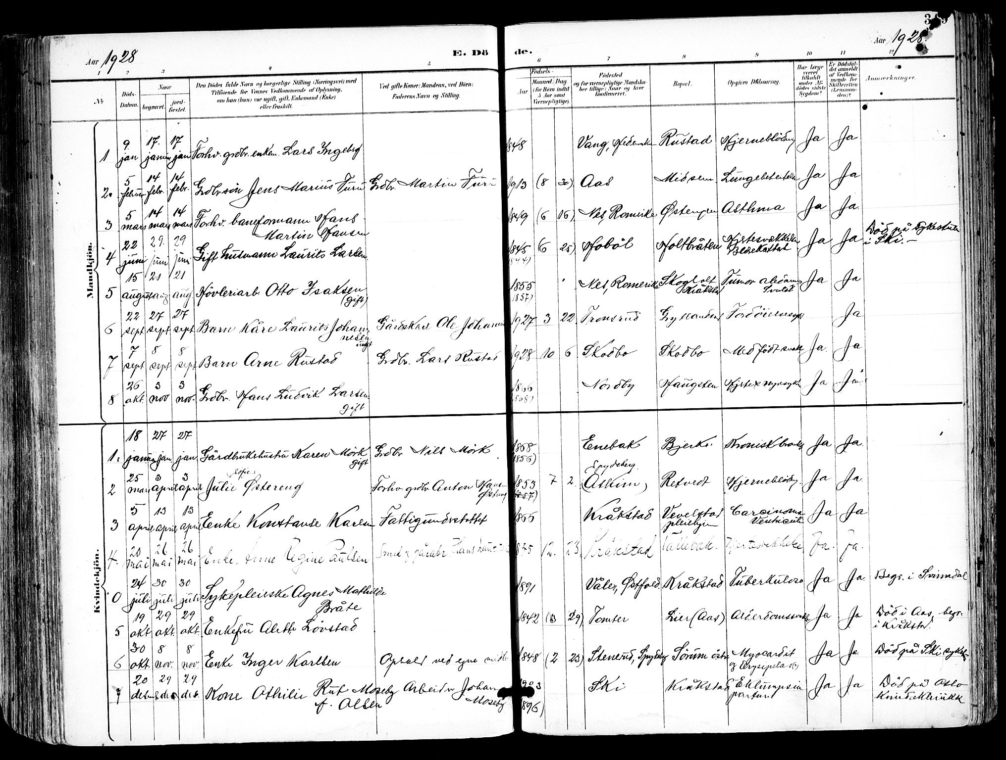 Kråkstad prestekontor Kirkebøker, SAO/A-10125a/F/Fa/L0010: Parish register (official) no. I 10, 1893-1931, p. 319