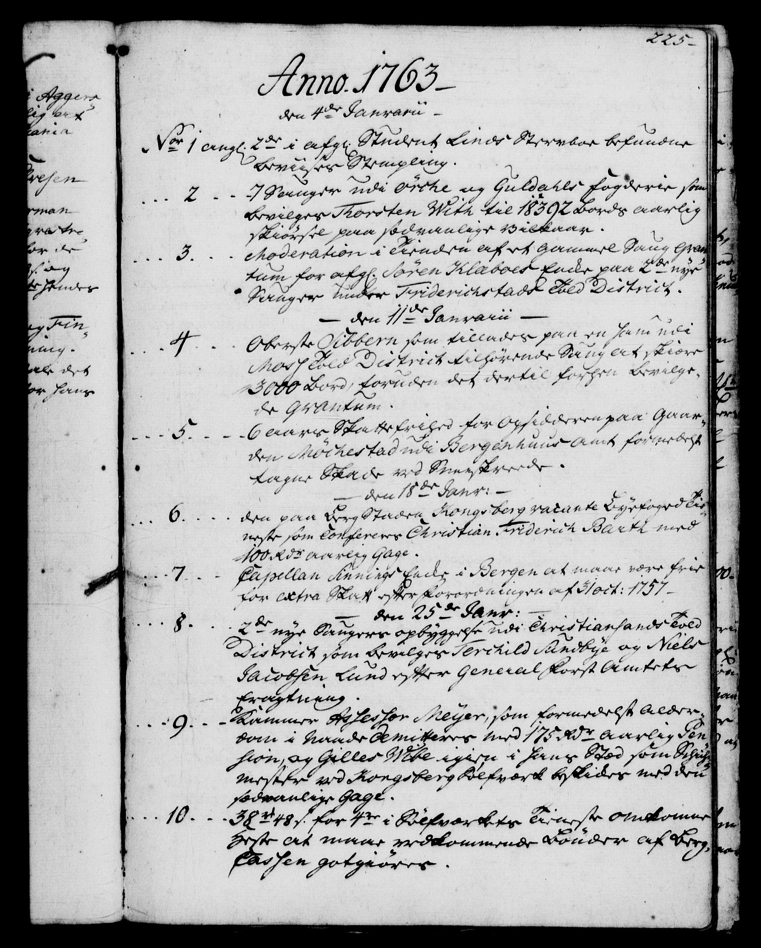 Rentekammeret, Kammerkanselliet, RA/EA-3111/G/Gf/Gfb/L0006: Register til norske relasjons- og resolusjonsprotokoller (merket RK 52.101), 1755-1765, p. 225