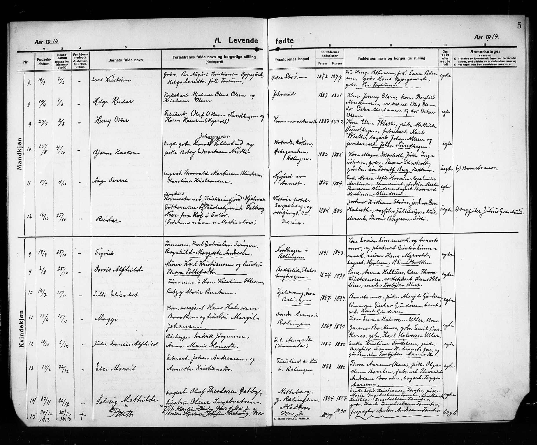 Fet prestekontor Kirkebøker, AV/SAO-A-10370a/G/Gb/L0006: Parish register (copy) no. II 6, 1914-1925, p. 5