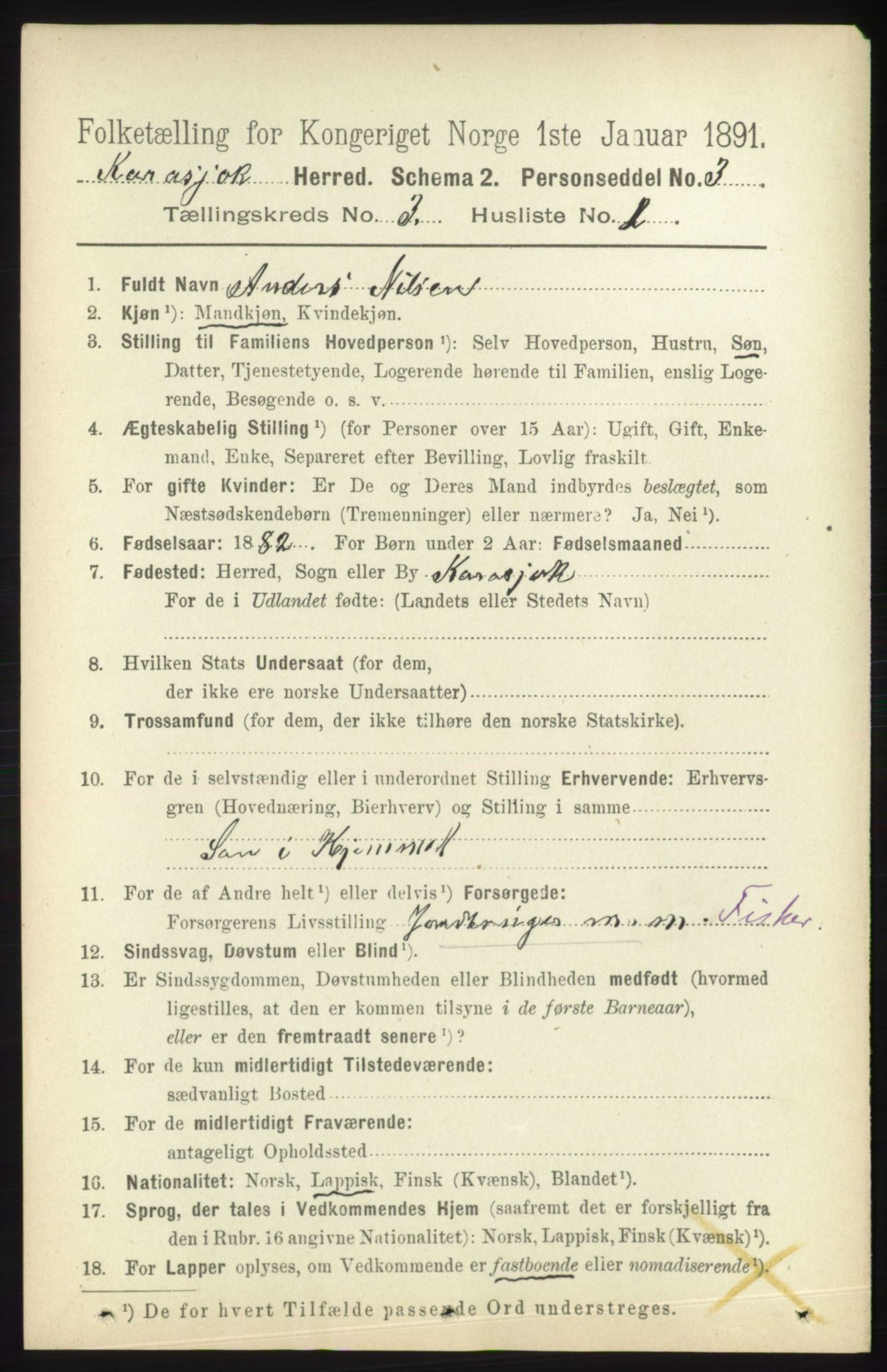 RA, 1891 census for 2021 Karasjok, 1891, p. 555