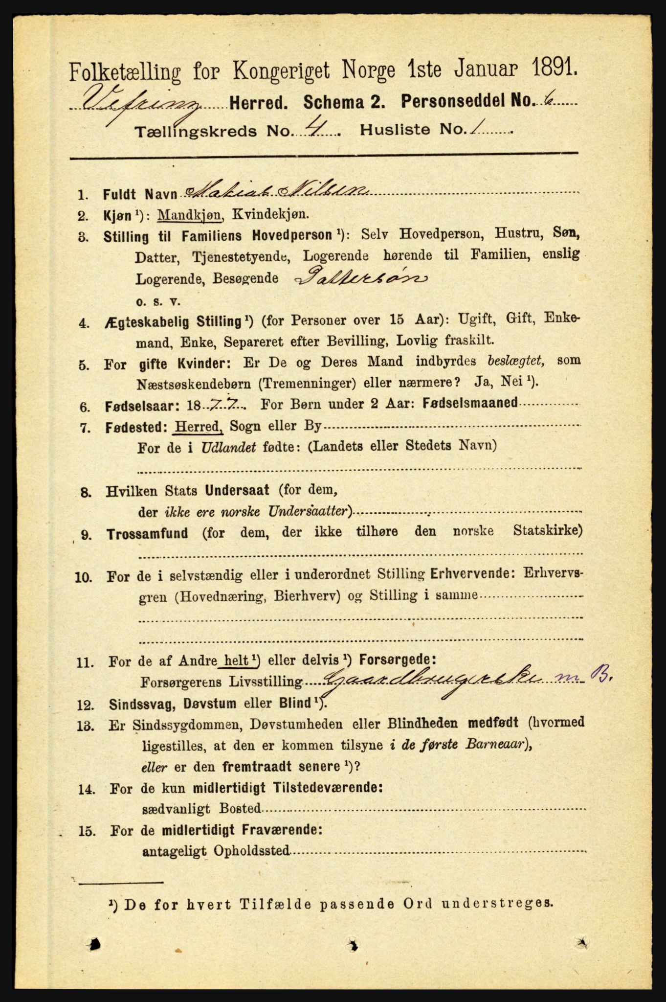 RA, 1891 census for 1434 Vevring, 1891, p. 1205