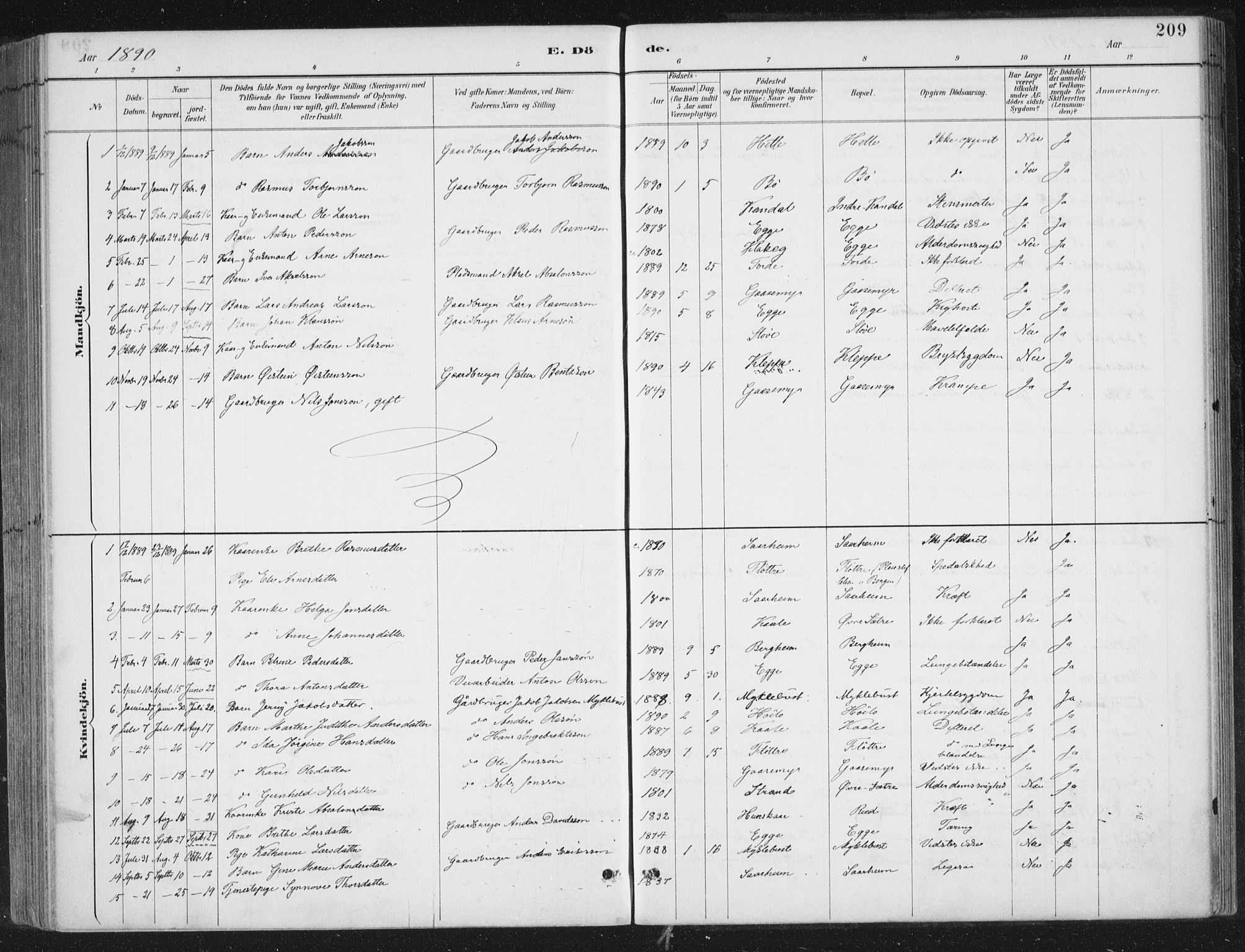 Gloppen sokneprestembete, SAB/A-80101/H/Haa/Haac/L0002: Parish register (official) no. C  2, 1887-1904, p. 209
