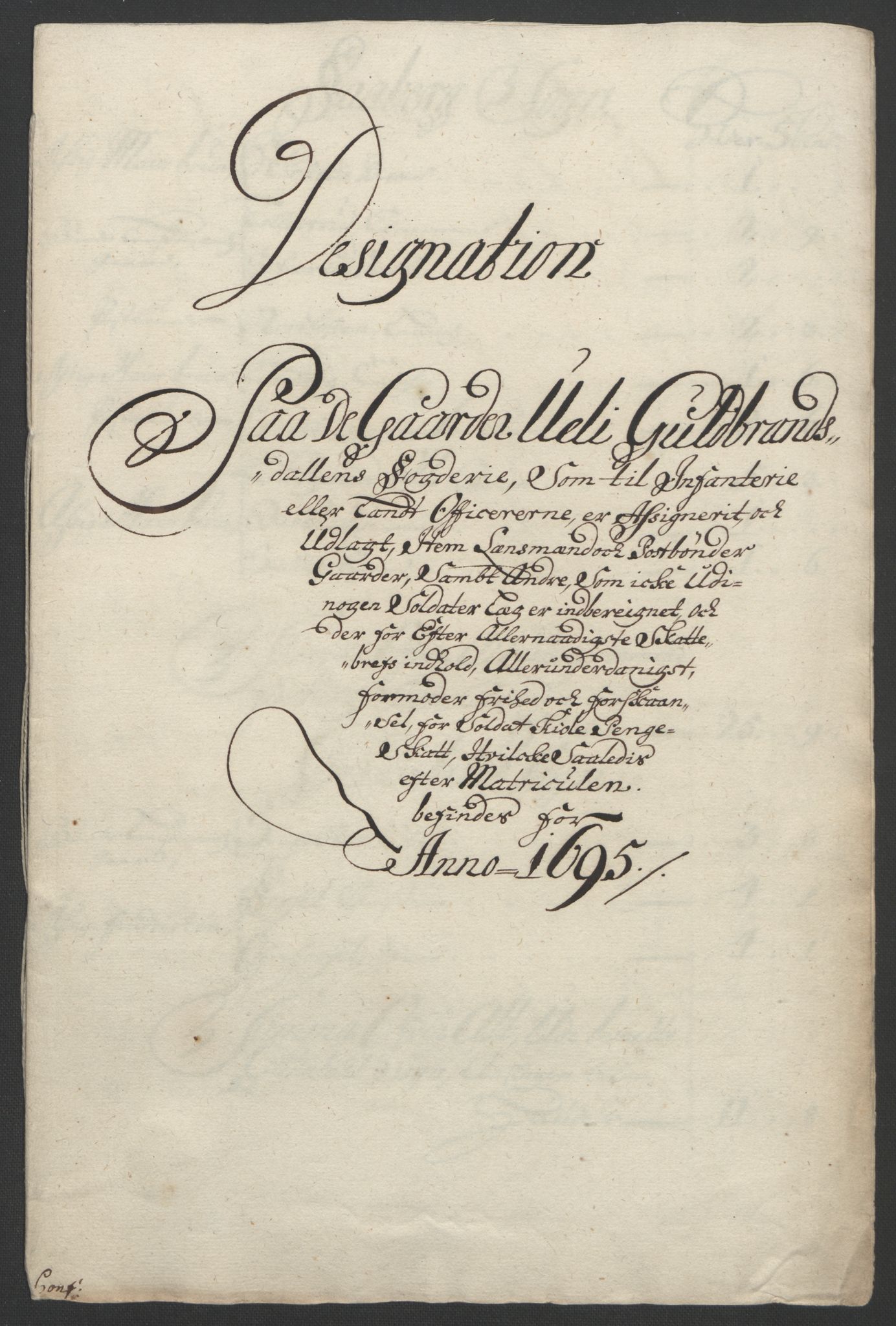Rentekammeret inntil 1814, Reviderte regnskaper, Fogderegnskap, RA/EA-4092/R17/L1169: Fogderegnskap Gudbrandsdal, 1695, p. 134