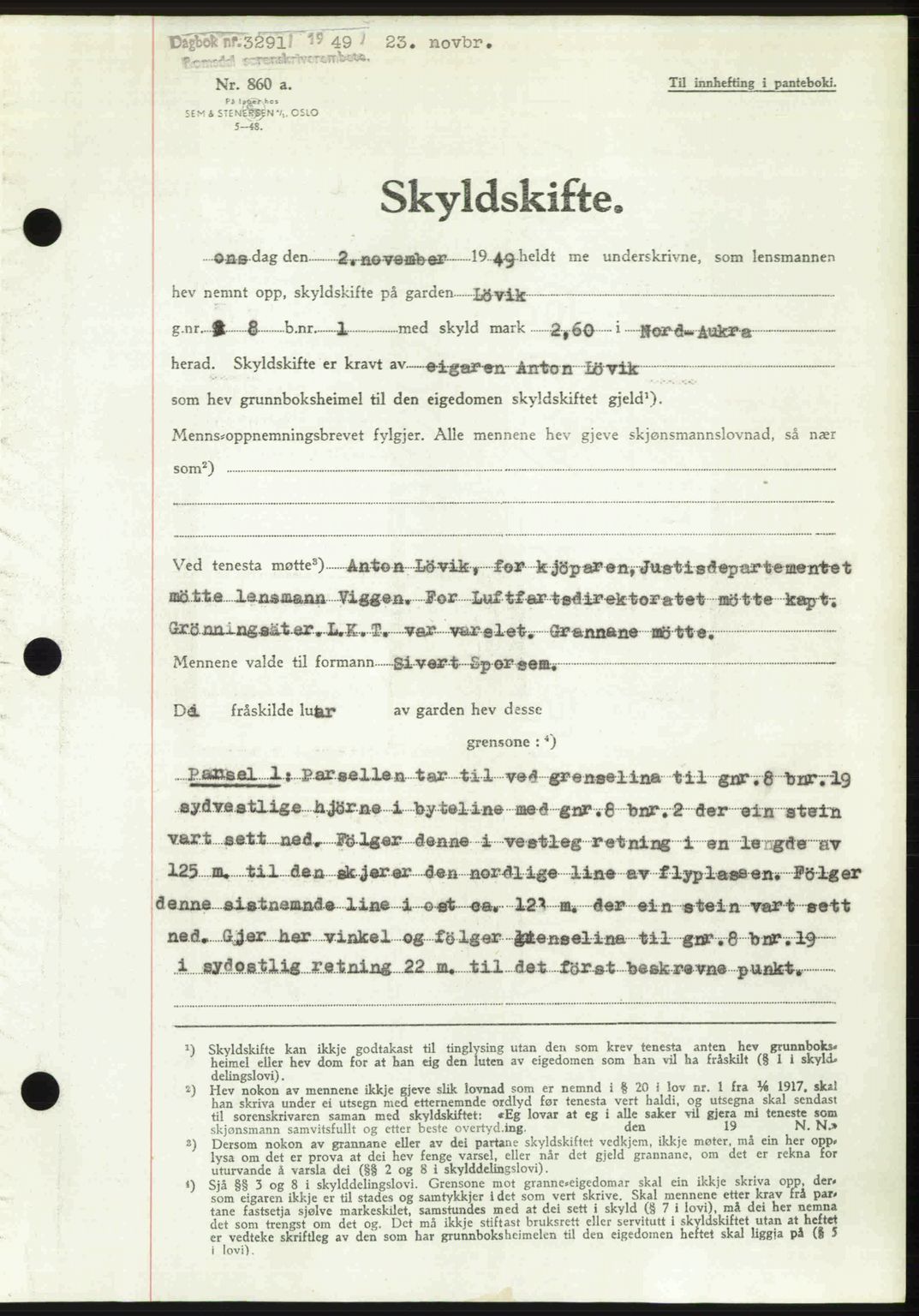 Romsdal sorenskriveri, AV/SAT-A-4149/1/2/2C: Mortgage book no. A31, 1949-1949, Diary no: : 3291/1949