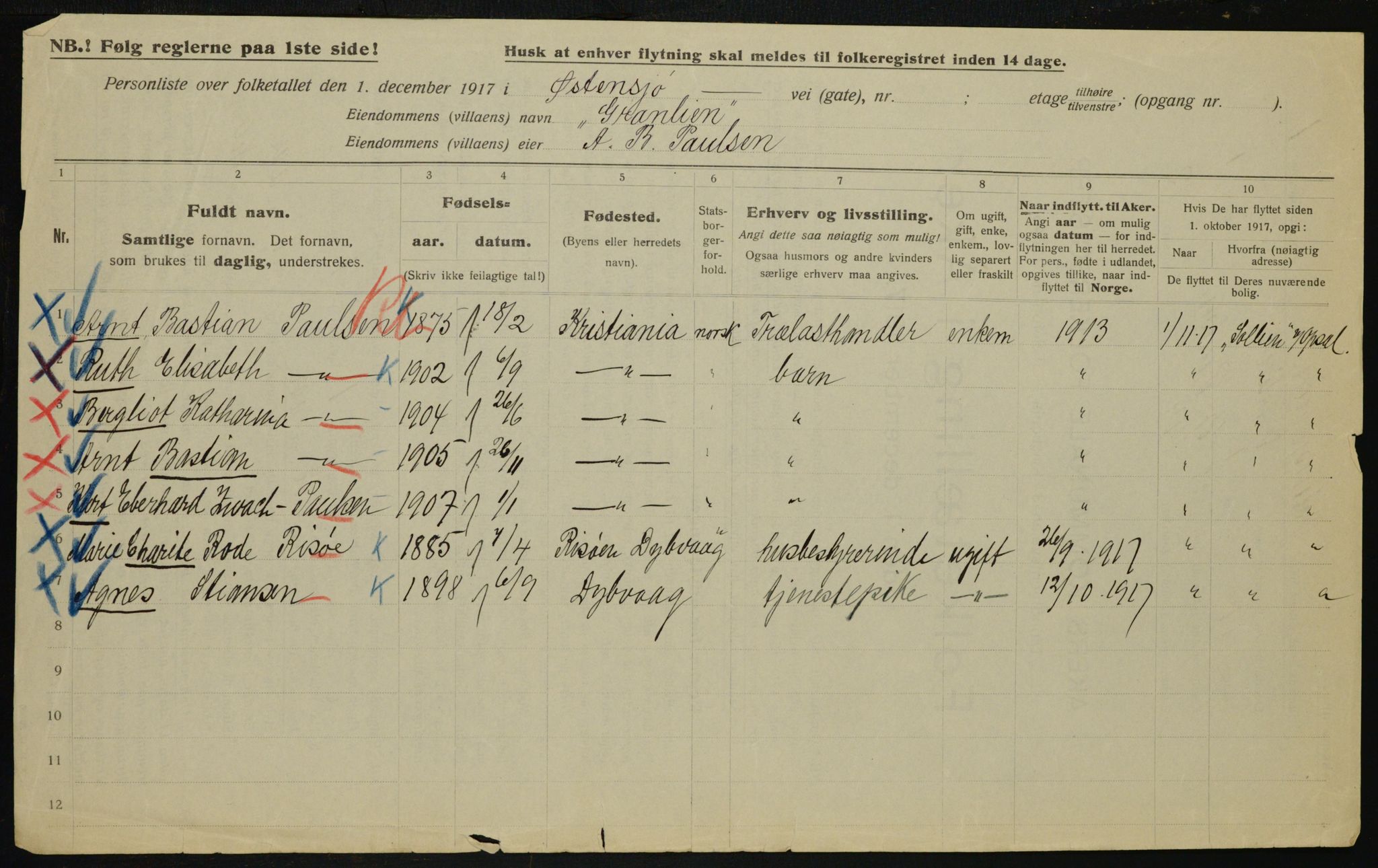 OBA, Municipal Census 1917 for Aker, 1917, p. 25683