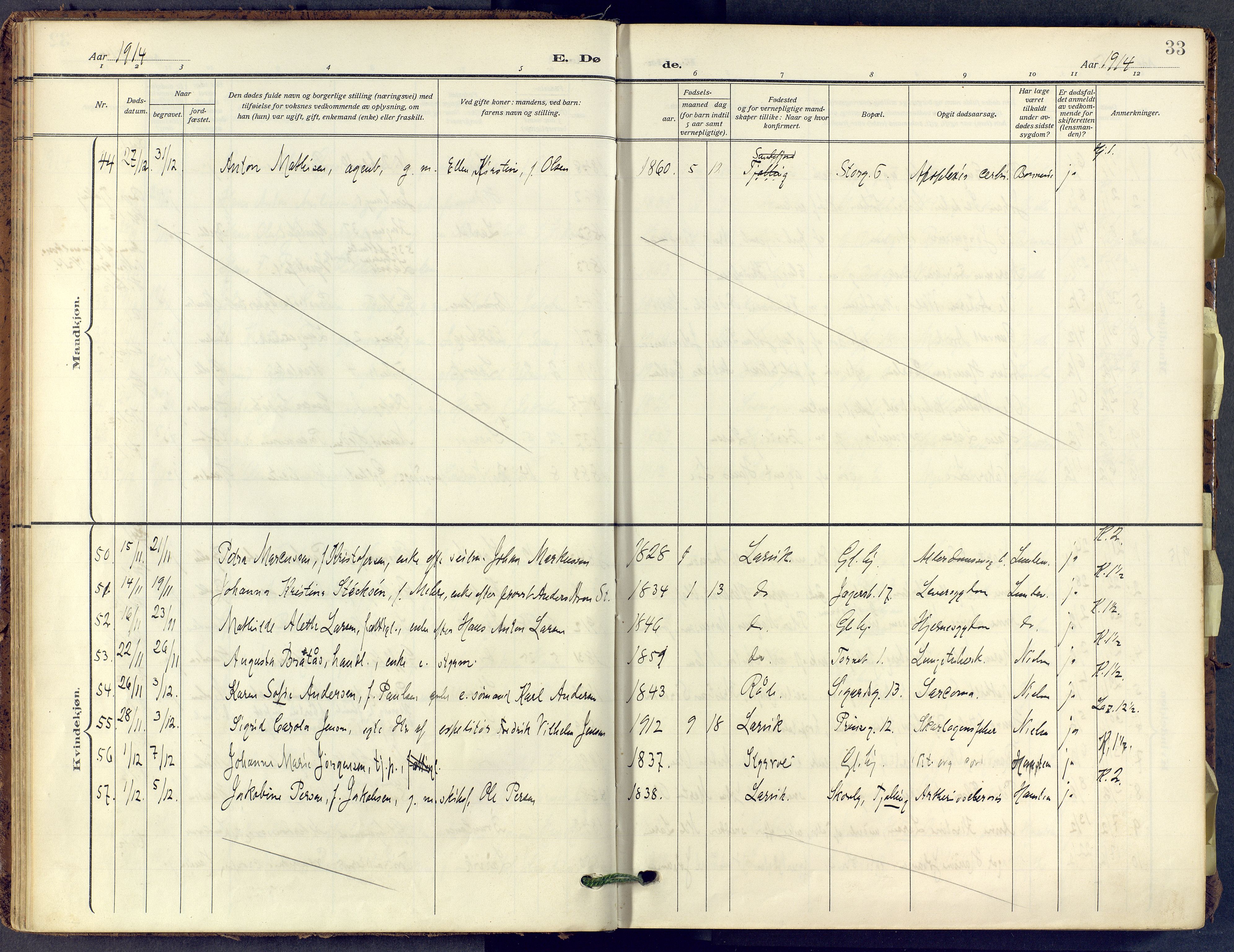 Larvik kirkebøker, AV/SAKO-A-352/F/Fa/L0013: Parish register (official) no. I 13, 1910-1960, p. 33