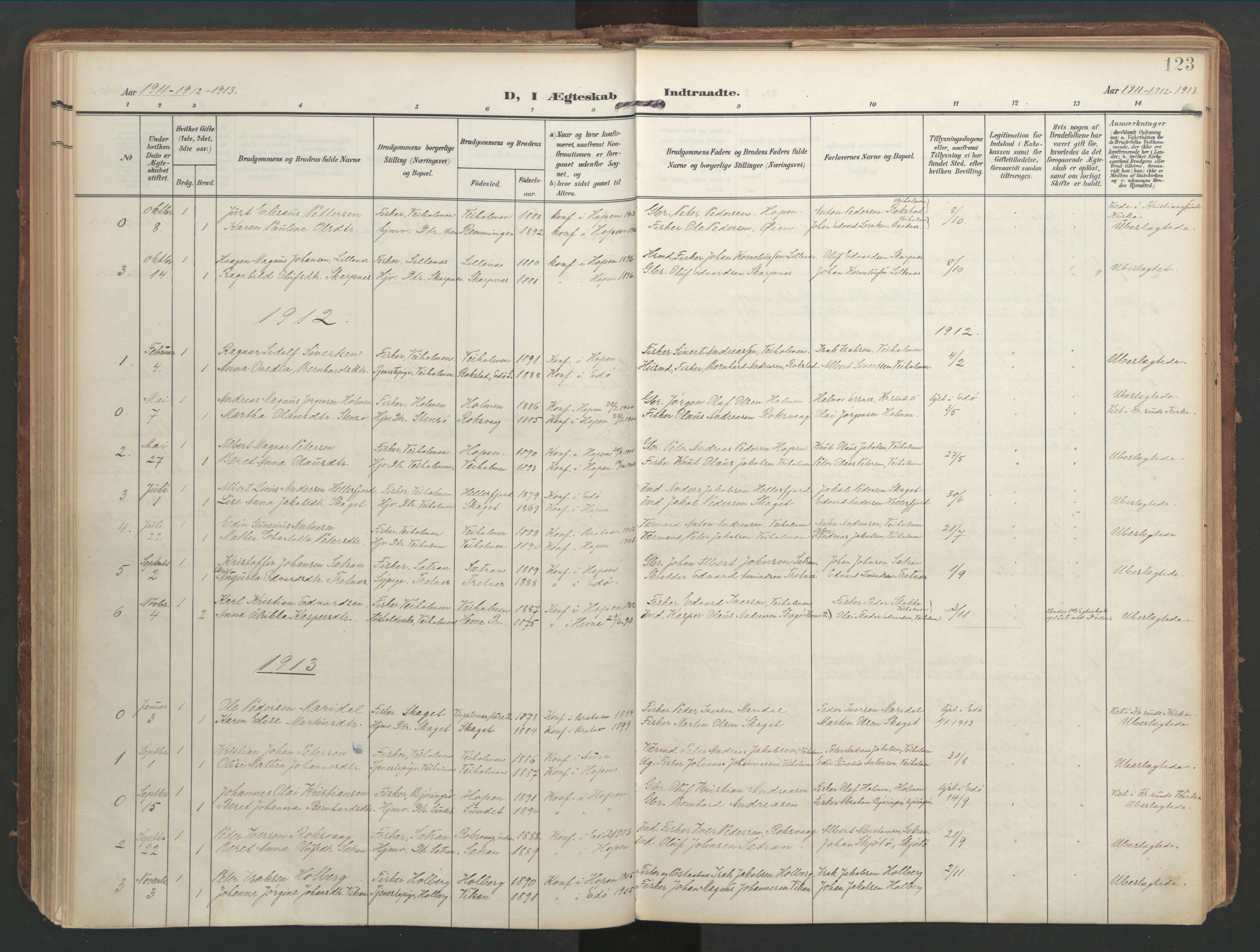 Ministerialprotokoller, klokkerbøker og fødselsregistre - Møre og Romsdal, AV/SAT-A-1454/583/L0955: Parish register (official) no. 583A02, 1907-1926, p. 123