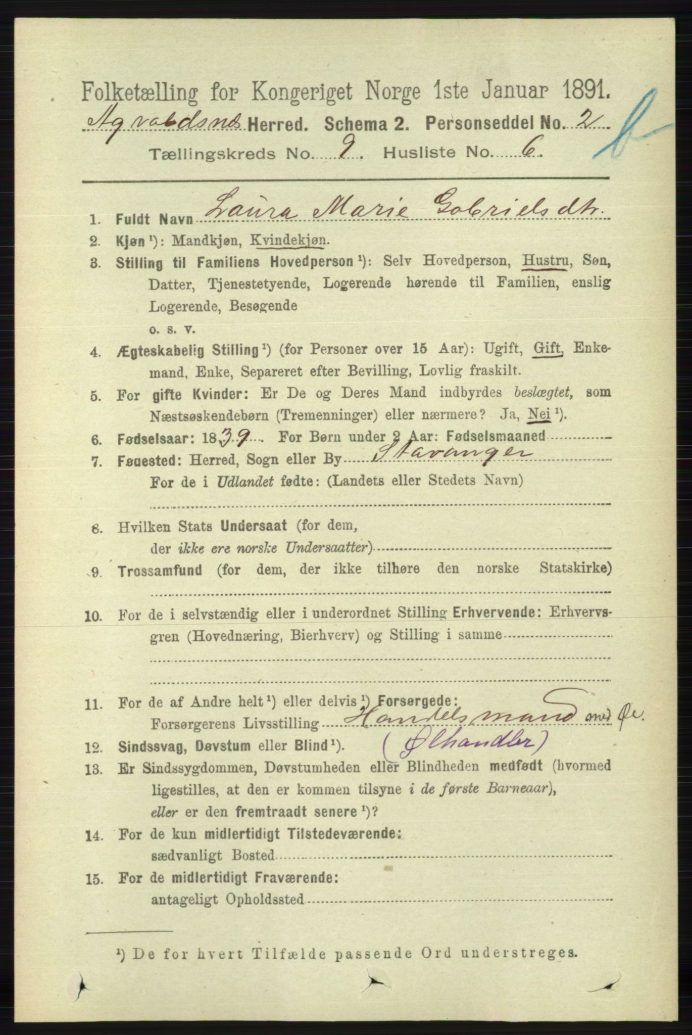 RA, 1891 census for 1147 Avaldsnes, 1891, p. 5019