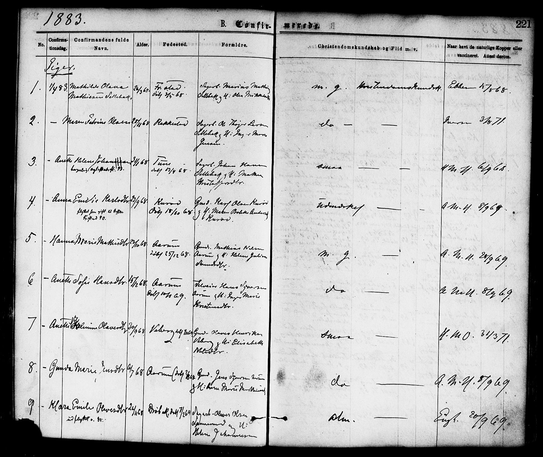 Borge prestekontor Kirkebøker, SAO/A-10903/F/Fa/L0007: Parish register (official) no. I 7, 1875-1886, p. 221