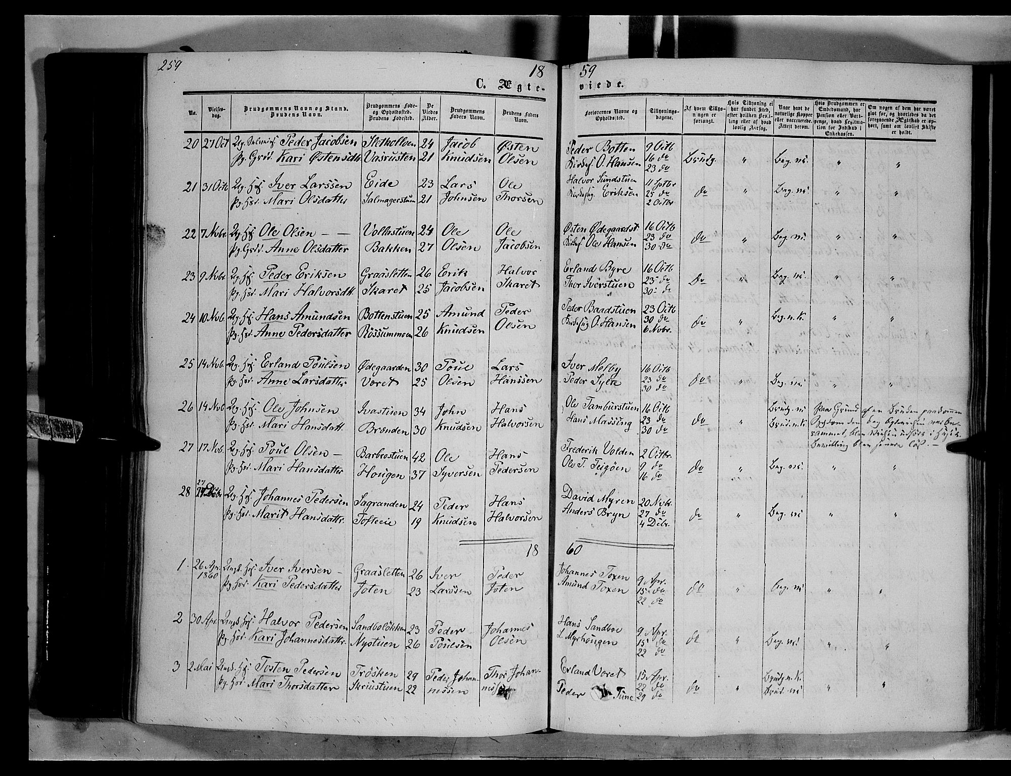 Nord-Fron prestekontor, SAH/PREST-080/H/Ha/Haa/L0001: Parish register (official) no. 1, 1851-1864, p. 259