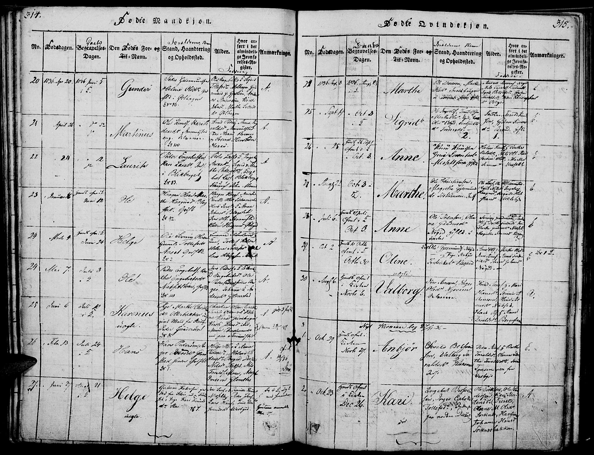 Åmot prestekontor, Hedmark, SAH/PREST-056/H/Ha/Haa/L0005: Parish register (official) no. 5, 1815-1841, p. 314-315
