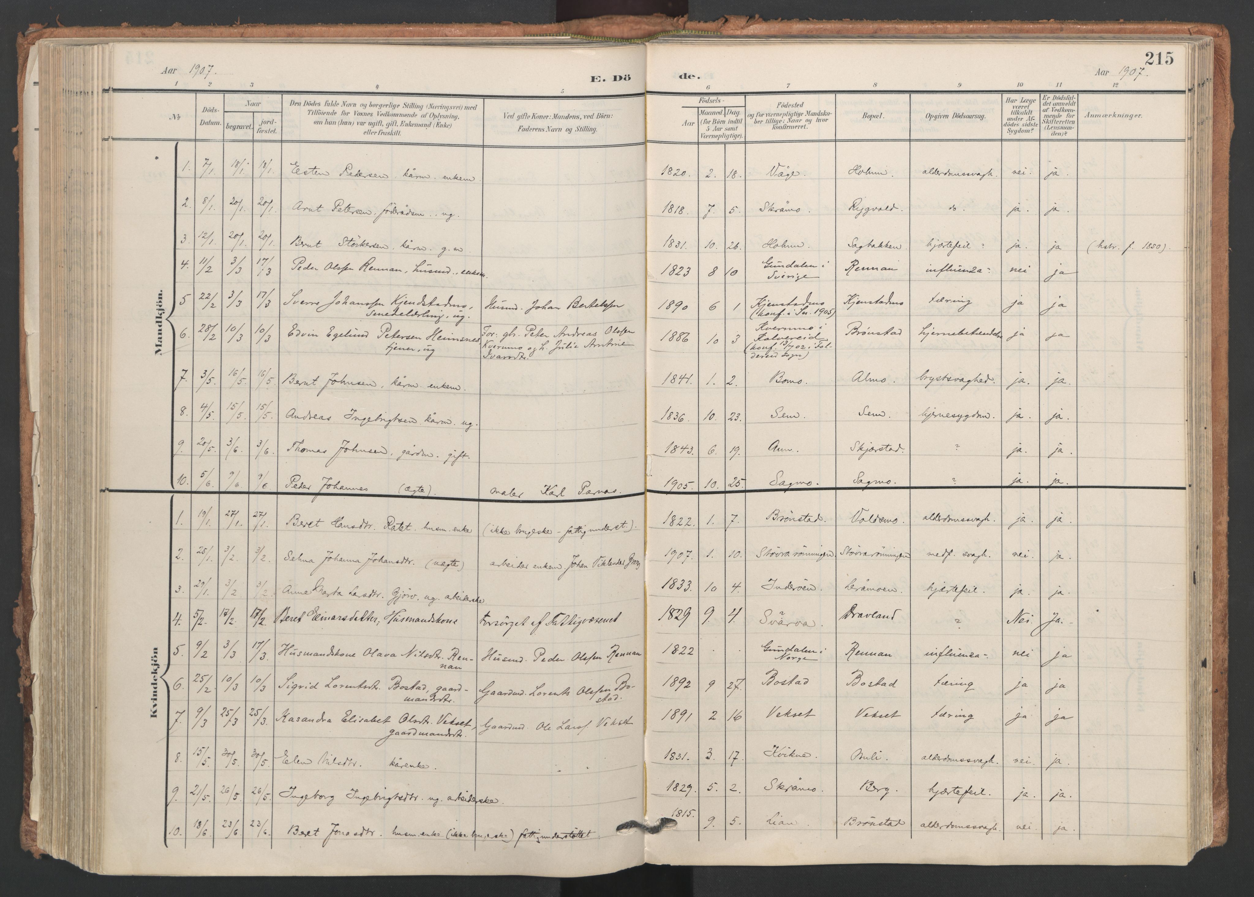Ministerialprotokoller, klokkerbøker og fødselsregistre - Nord-Trøndelag, AV/SAT-A-1458/749/L0477: Parish register (official) no. 749A11, 1902-1927, p. 215
